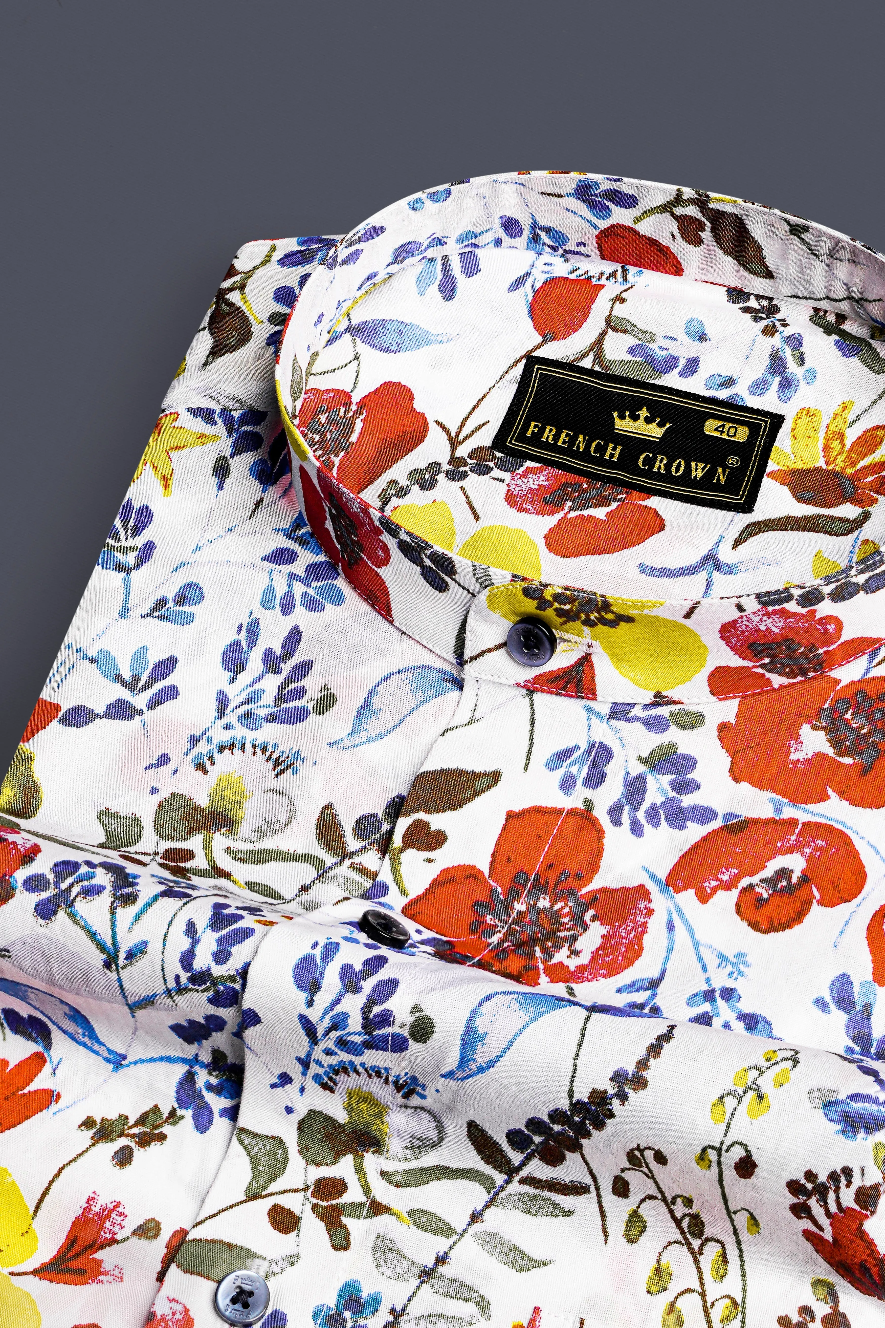 Bright White Multicolour Flower Printed Premium Cotton Shirt sold by French Crown