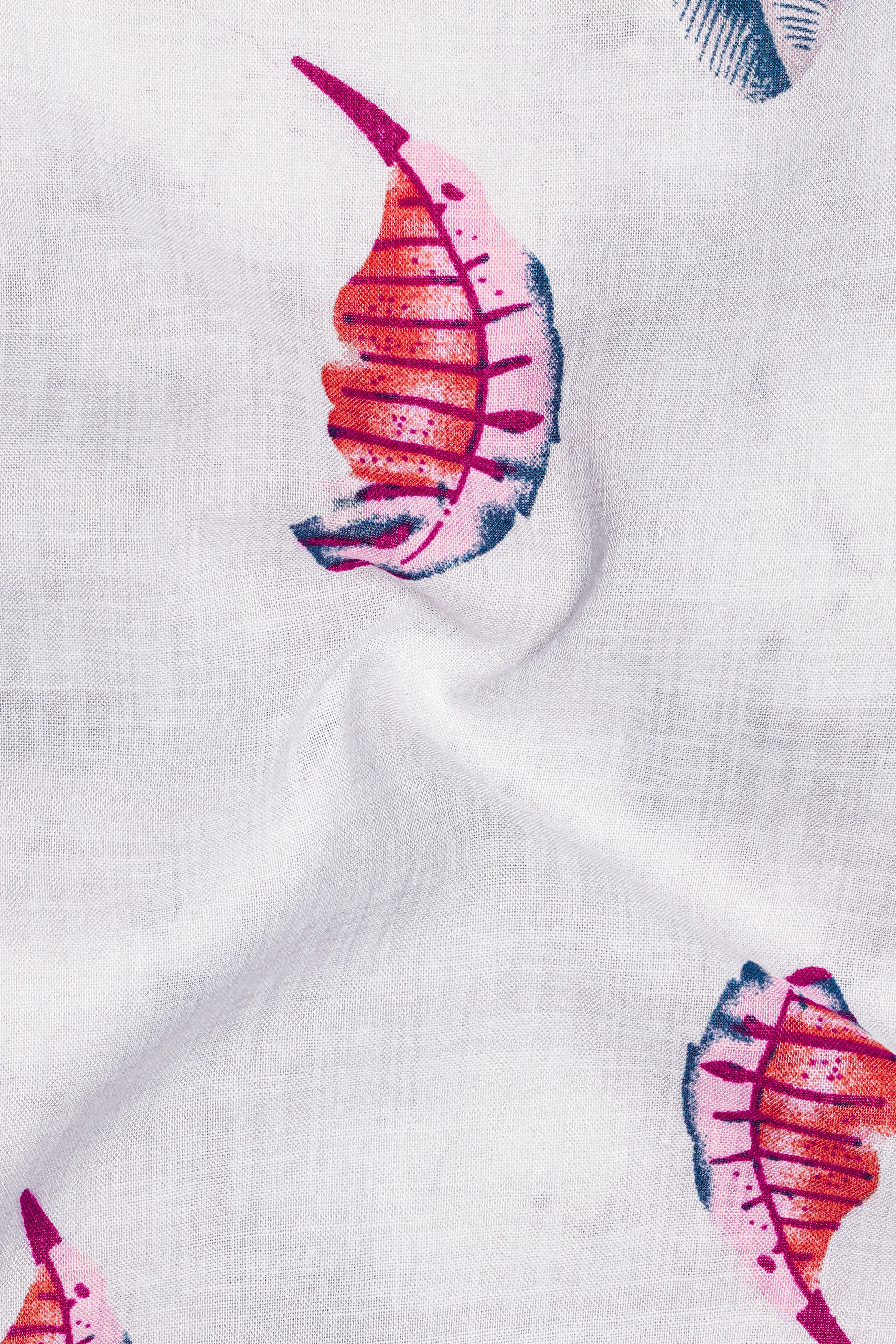 Bright White Leaves Printed Lightweight Premium Cotton Oversized Shirt sold by French Crown product image thumbnail 3