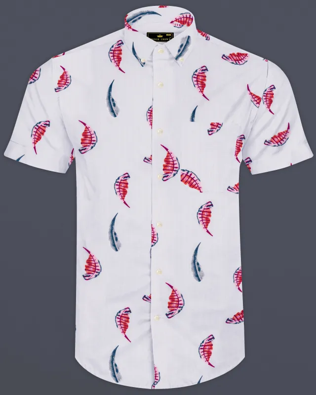 Bright White Leaves Printed Lightweight Premium Cotton Oversized Shirt sold by French Crown