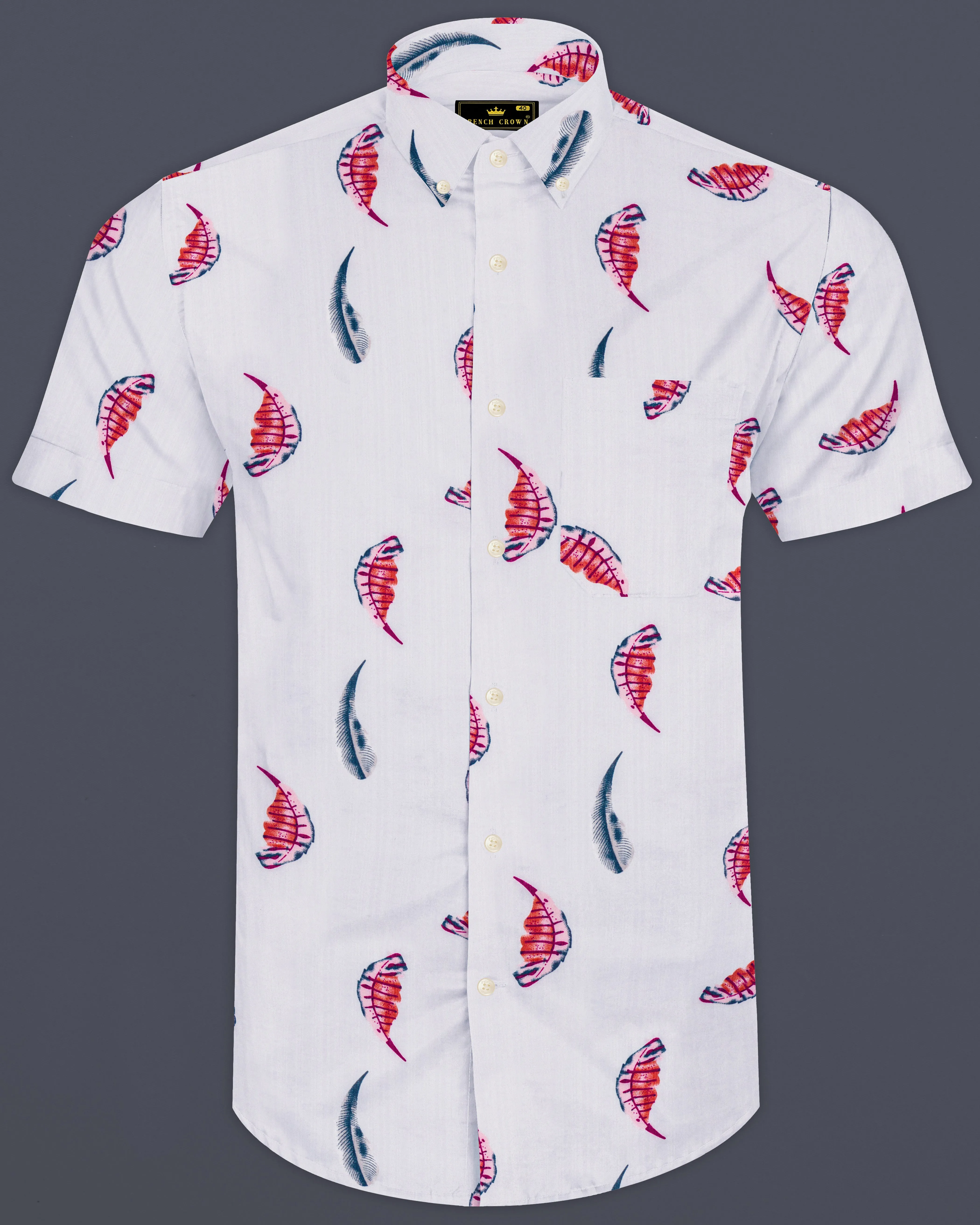 Bright White Leaves Printed Lightweight Premium Cotton Oversized Shirt sold by French Crown