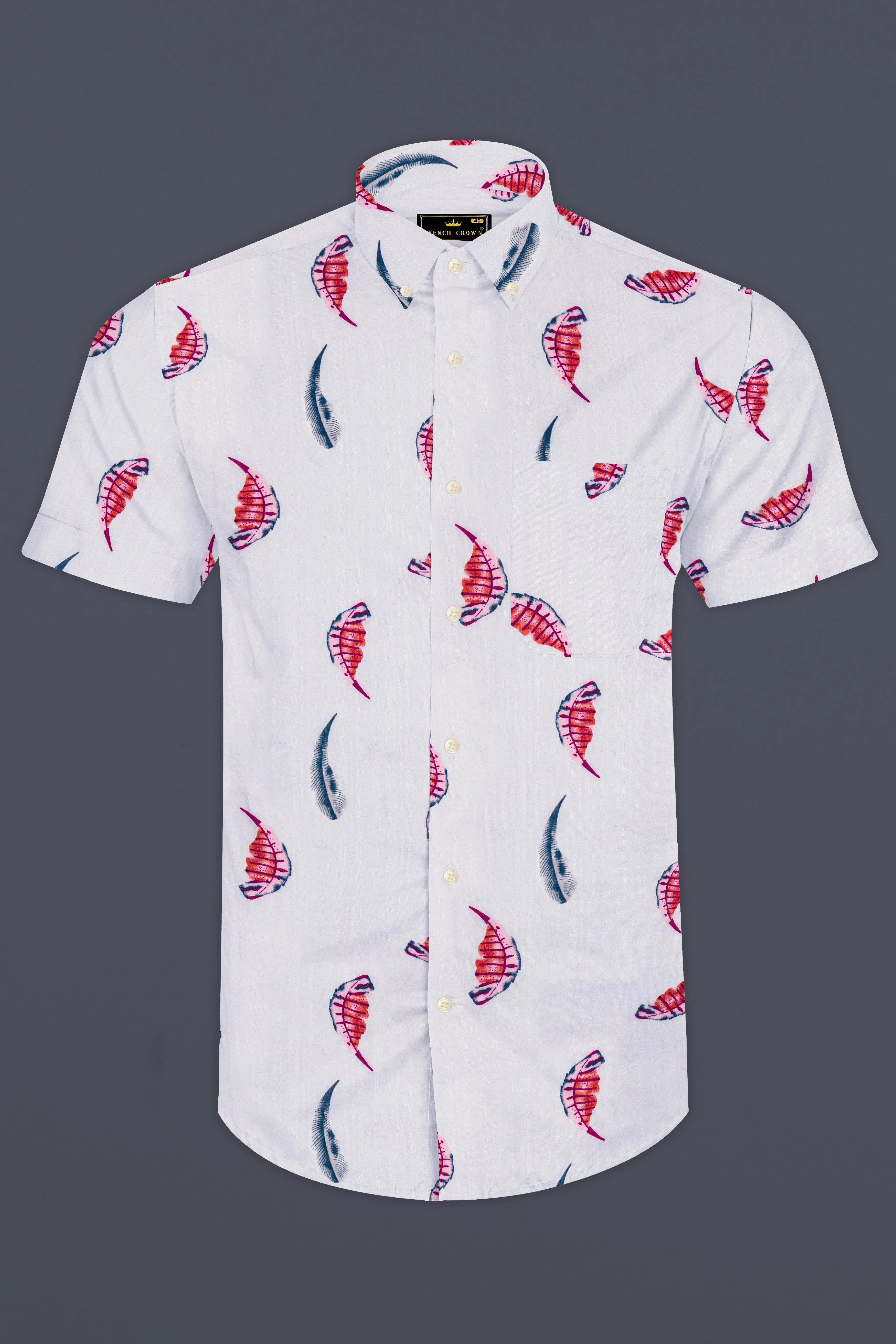 Bright White Leaves Printed Lightweight Premium Cotton Oversized Shirt sold by French Crown product image thumbnail 2