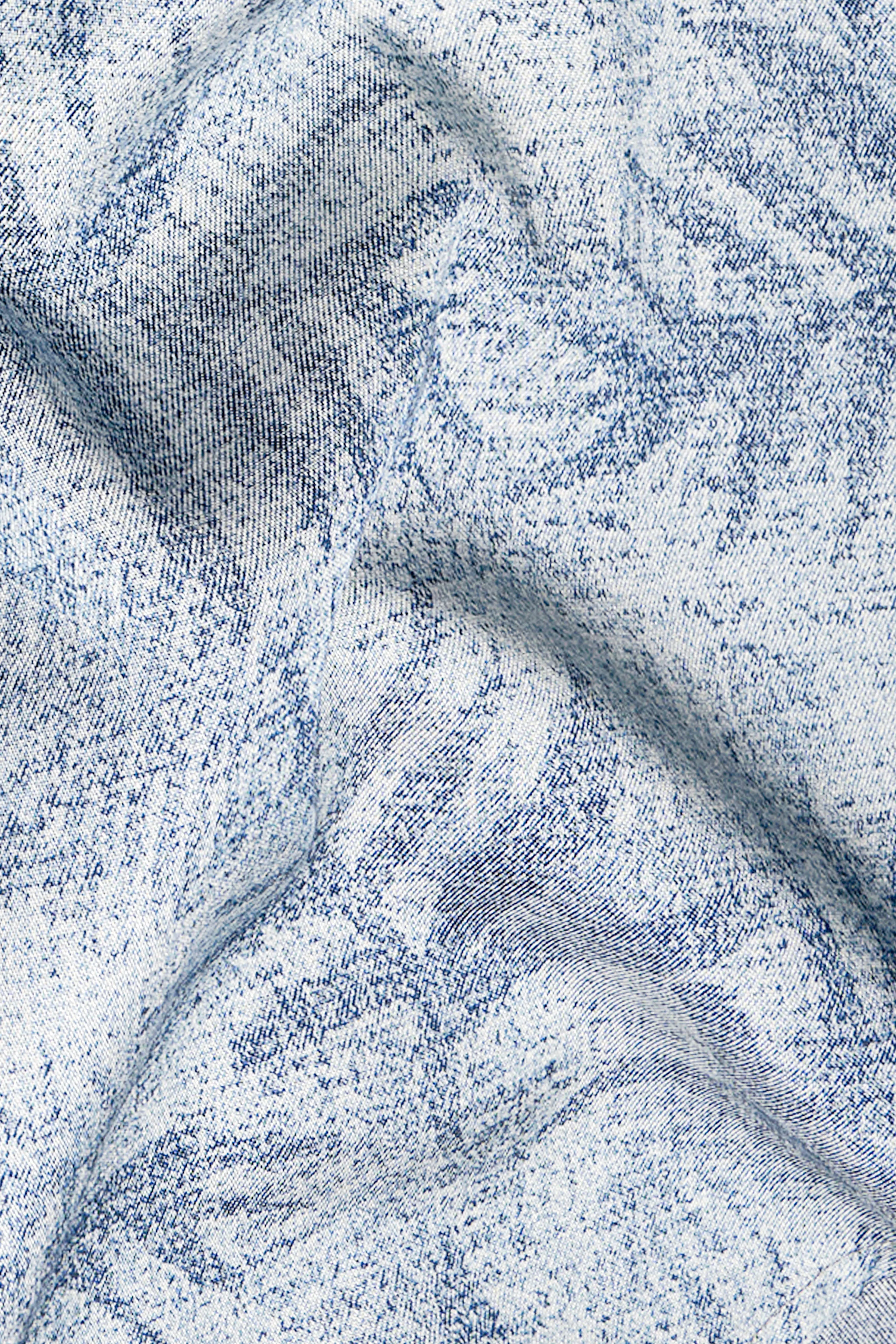 Bright White and Nile Blue Leaves Printed Premium Cotton Kurta Shirt sold by French Crown product image thumbnail 3