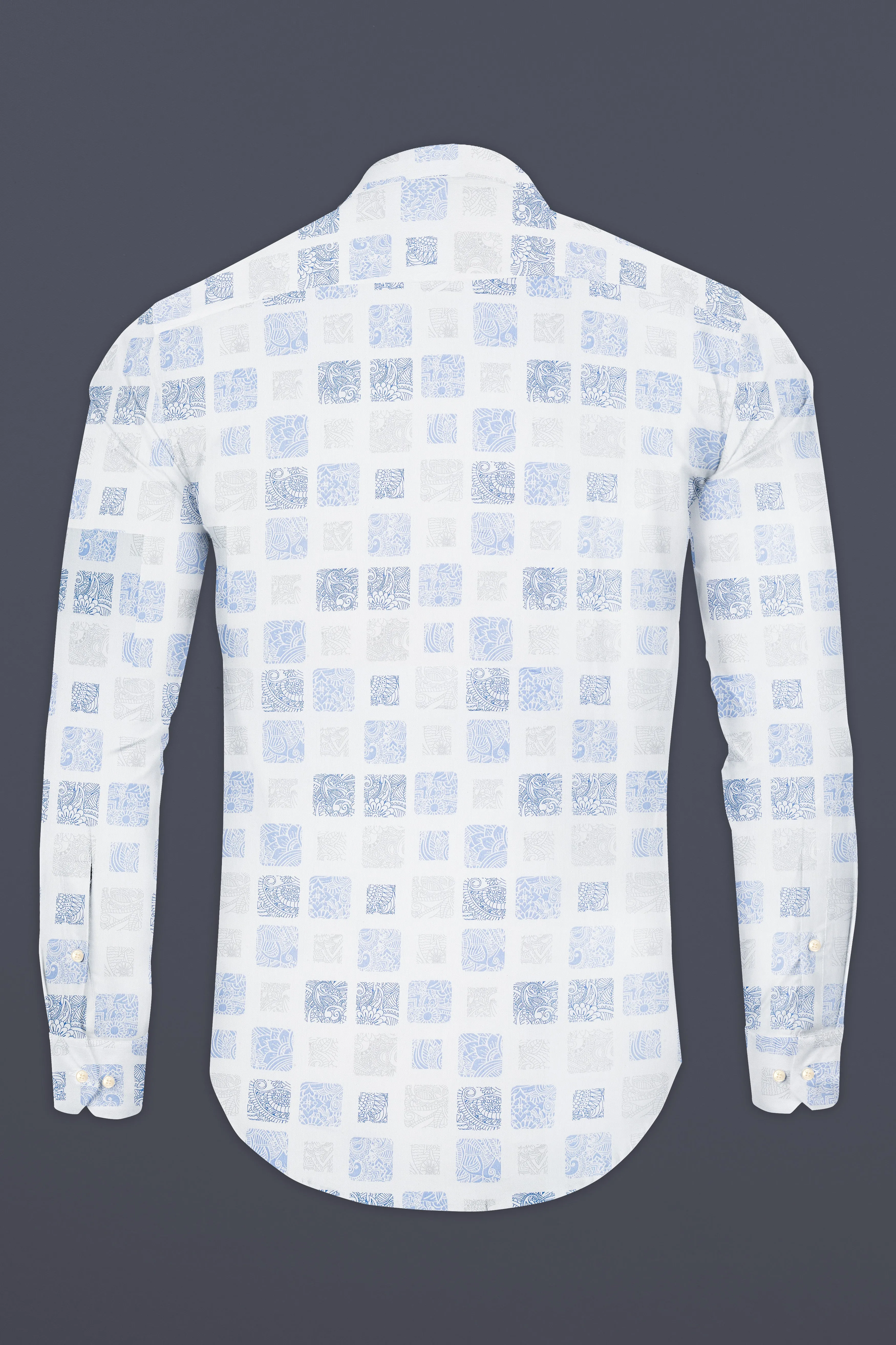 Bright White and Metallic Blue Printed Super Soft Premium Cotton Shirt sold by French Crown product image thumbnail 5