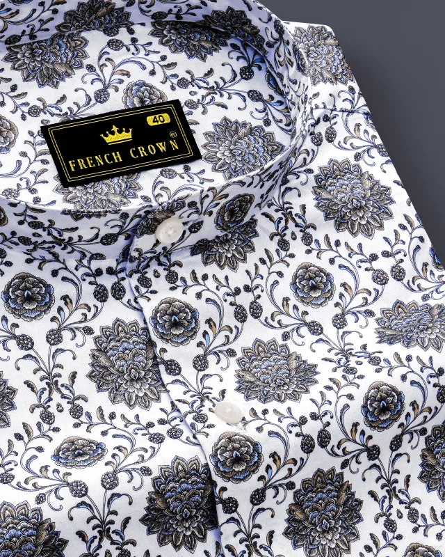 Bright White and Black Ethnic Printed Super Soft Premium Cotton Shirt sold by French Crown