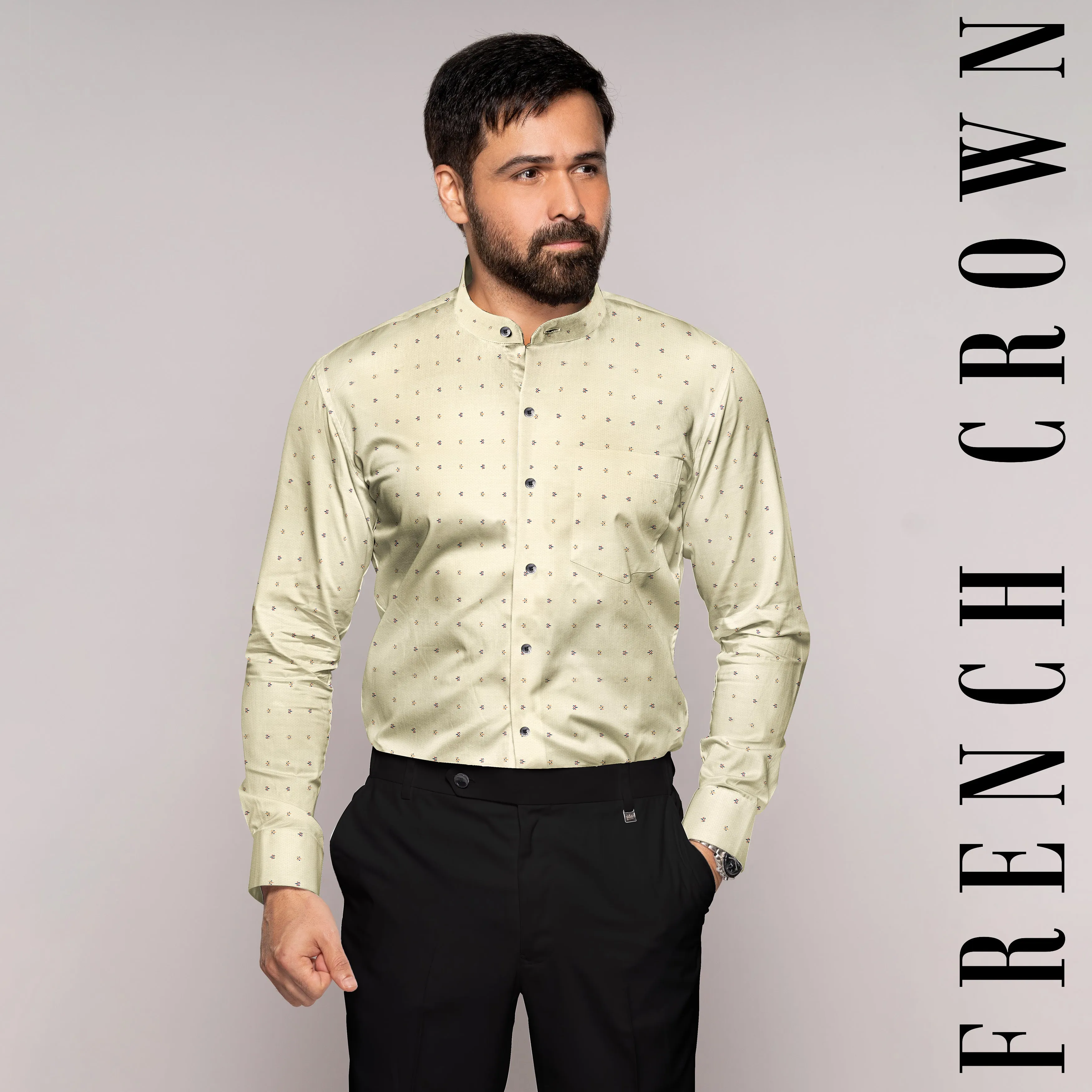 Bone Brown Dobby Textured Premium Giza Cotton Shirt sold by French Crown product image thumbnail 5