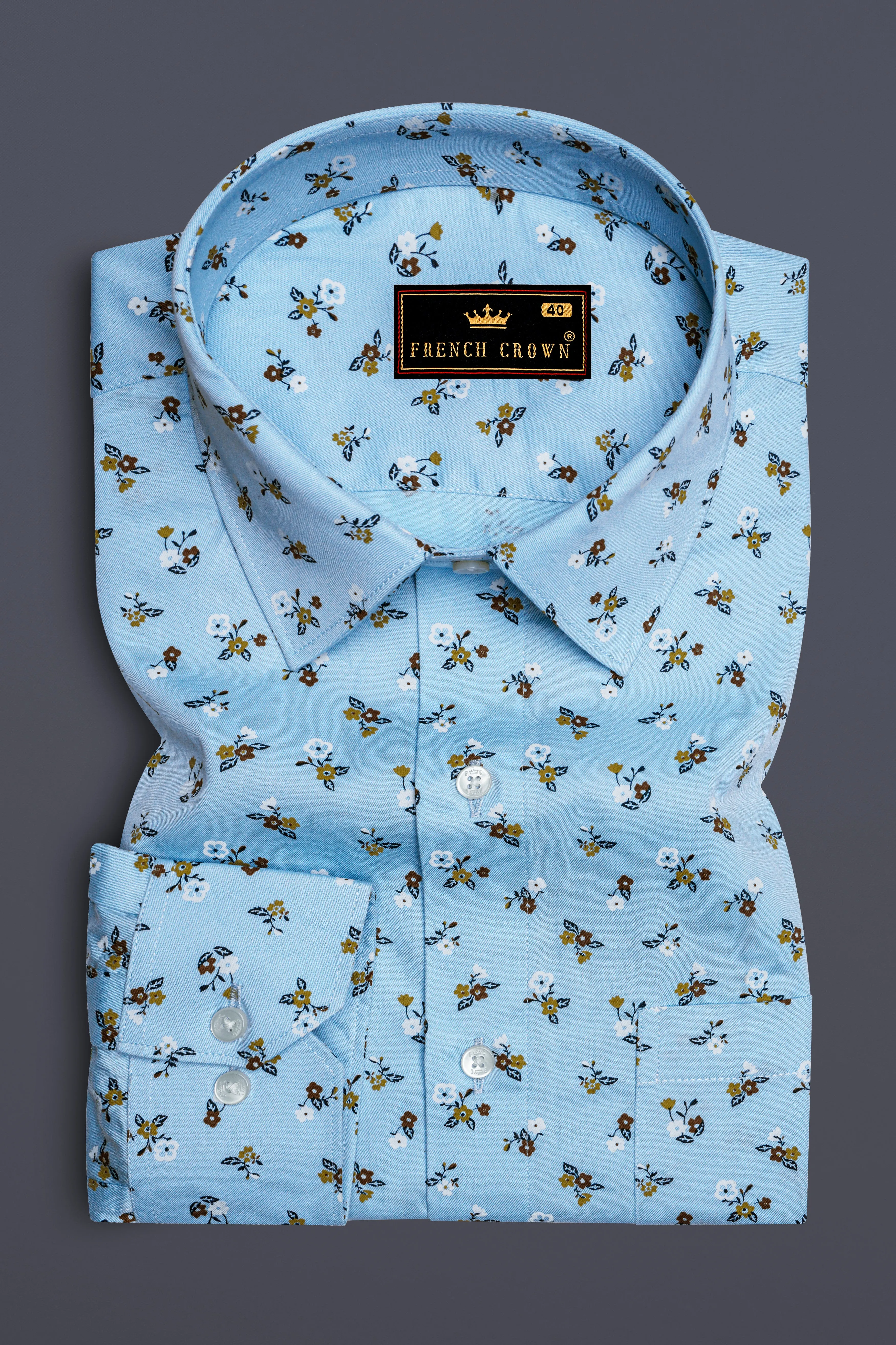 Blizzard Blue Ditsy Printed Twill Premium Cotton Shirt sold by French Crown product image thumbnail 4
