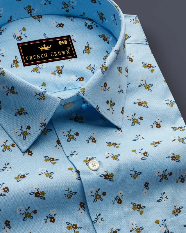 Blizzard Blue Ditsy Printed Twill Premium Cotton Shirt sold by French Crown