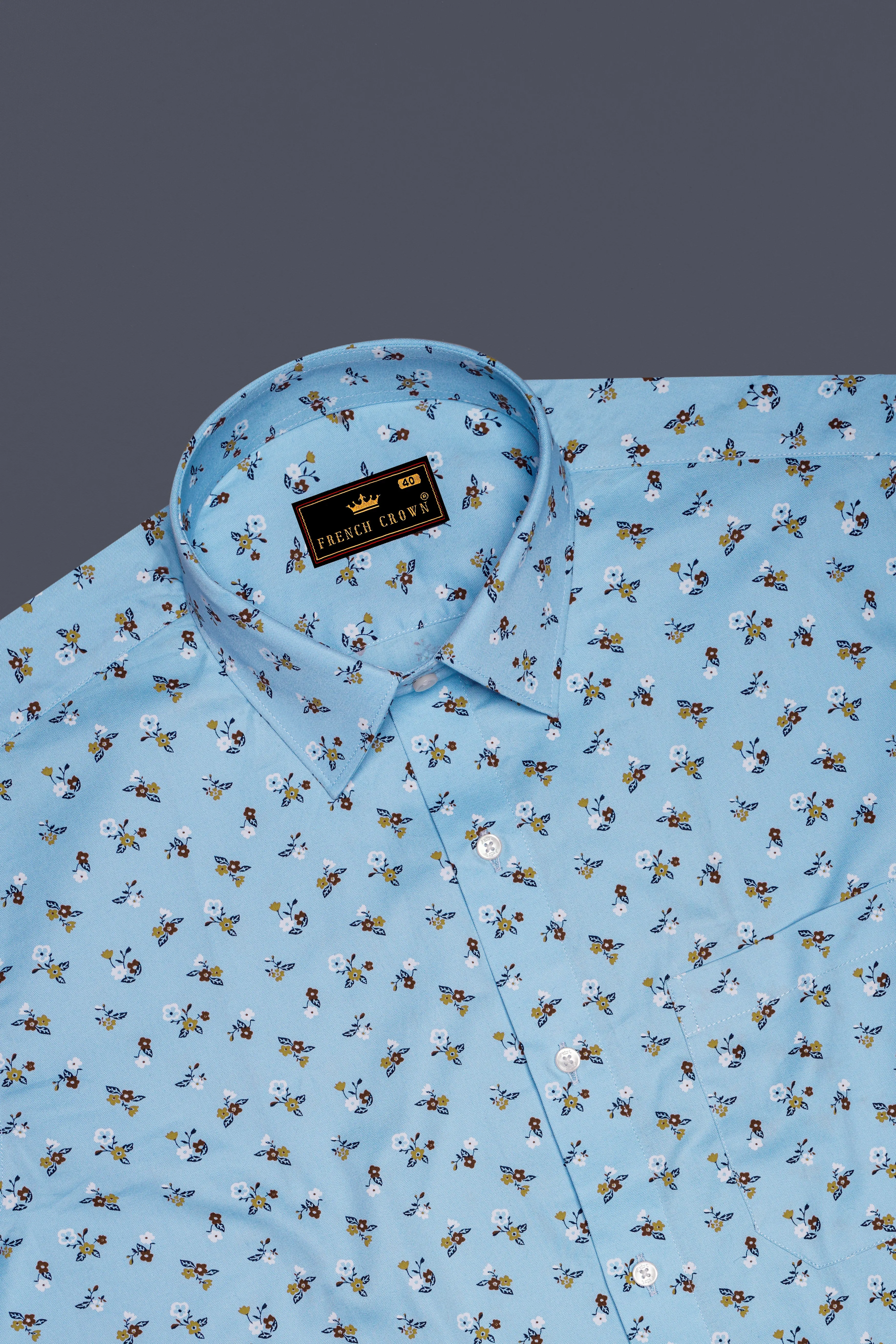 Blizzard Blue Ditsy Printed Twill Premium Cotton Shirt sold by French Crown product image thumbnail 5