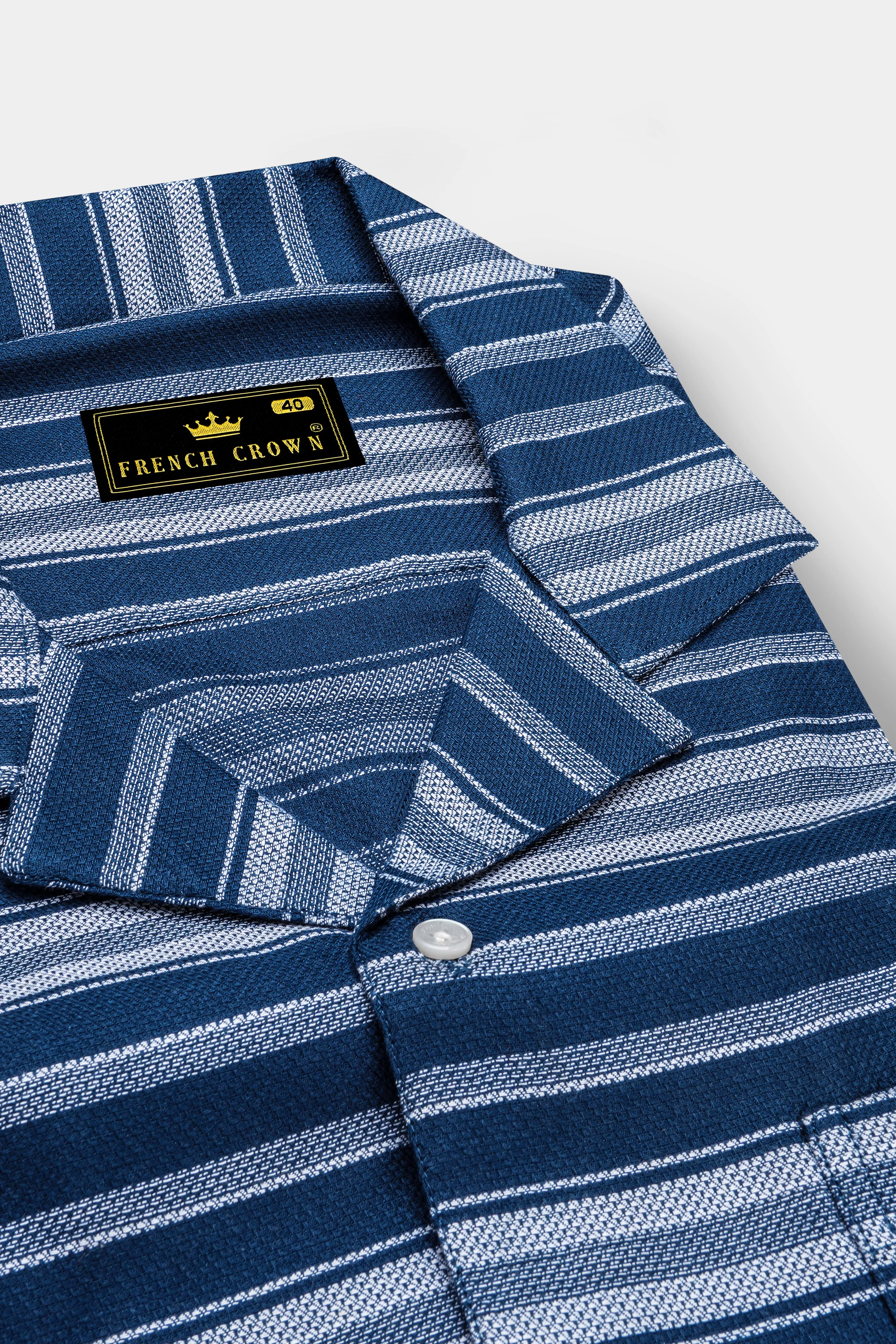 Blue Multicolour Striped Dobby Textured Half-Sleeved Shirt sold by French Crown product image thumbnail 4