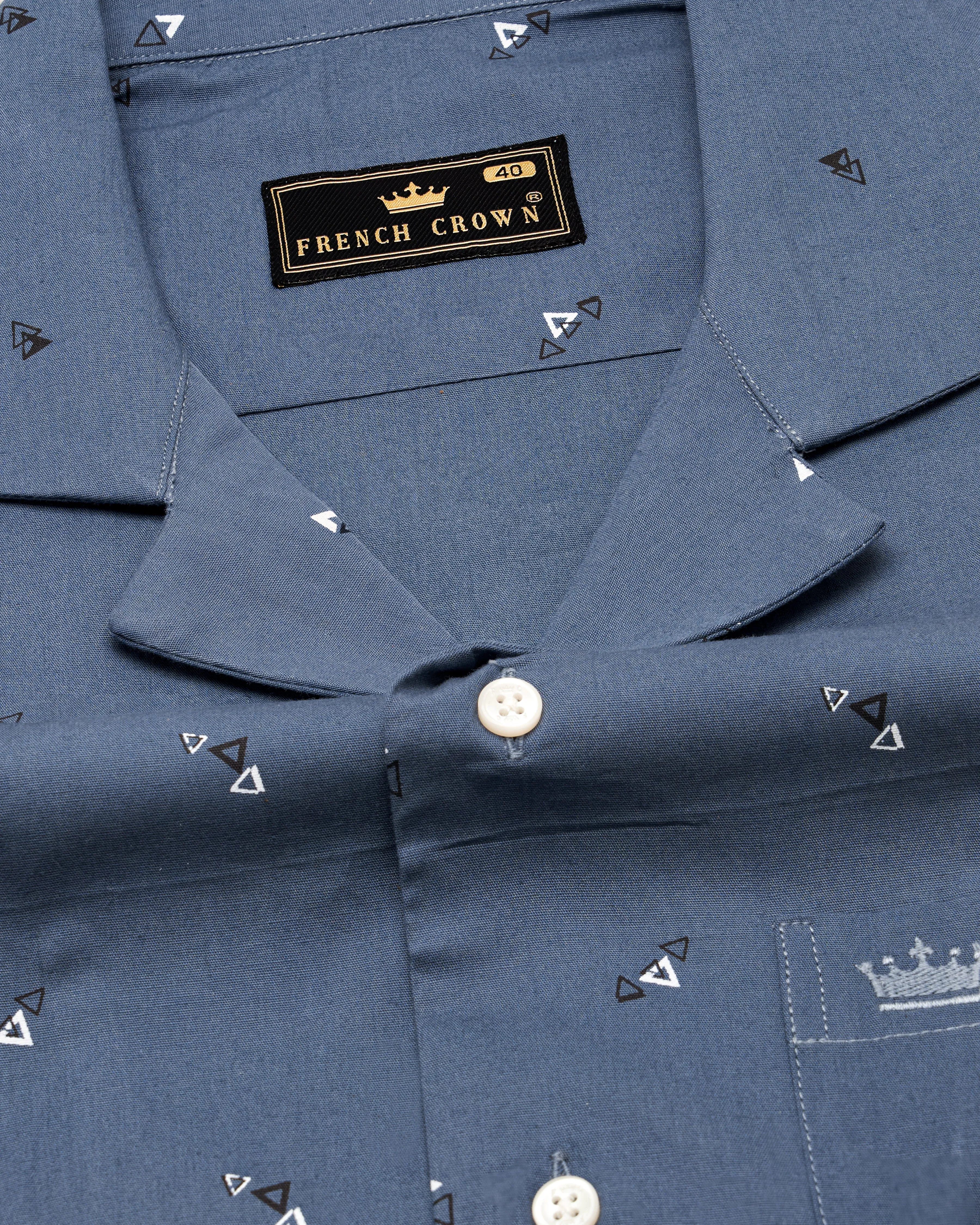 Waikawa Blue Printed Premium Cotton Half Sleeves Shirt sold by French Crown product image thumbnail 4