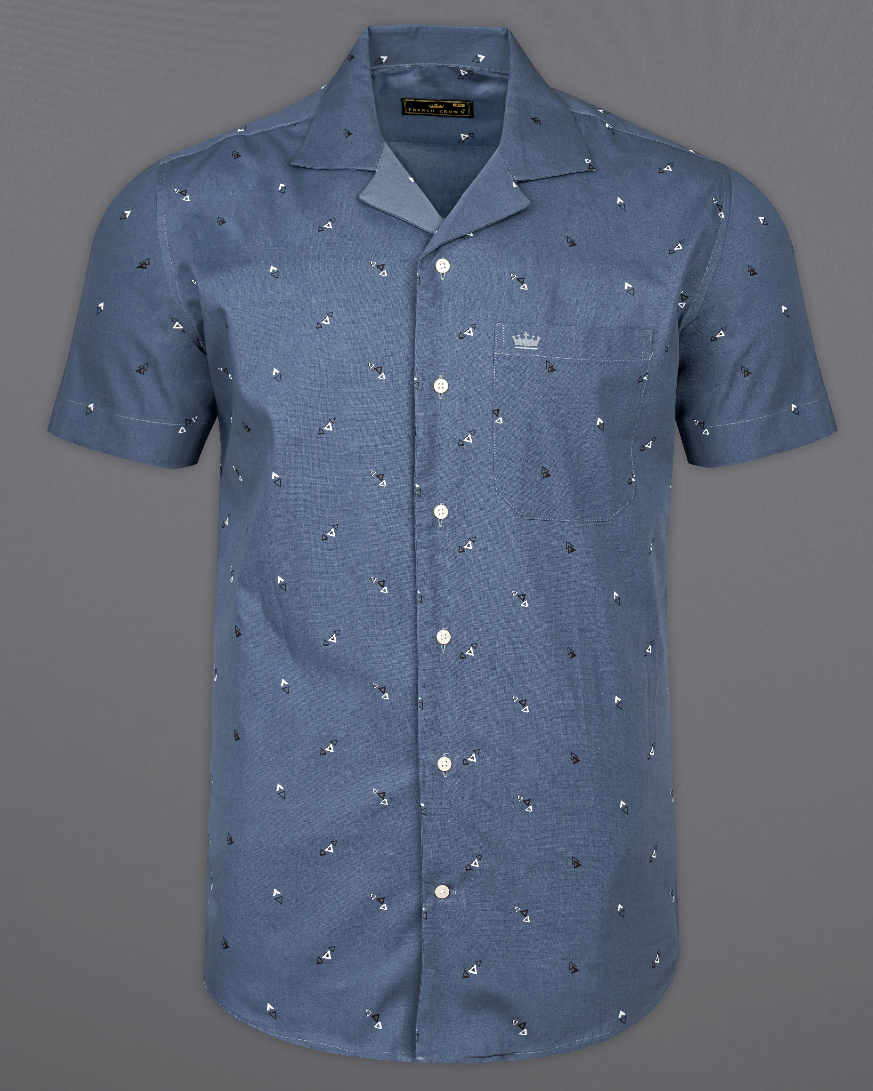 Waikawa Blue Printed Premium Cotton Half Sleeves Shirt sold by French Crown product image thumbnail 2