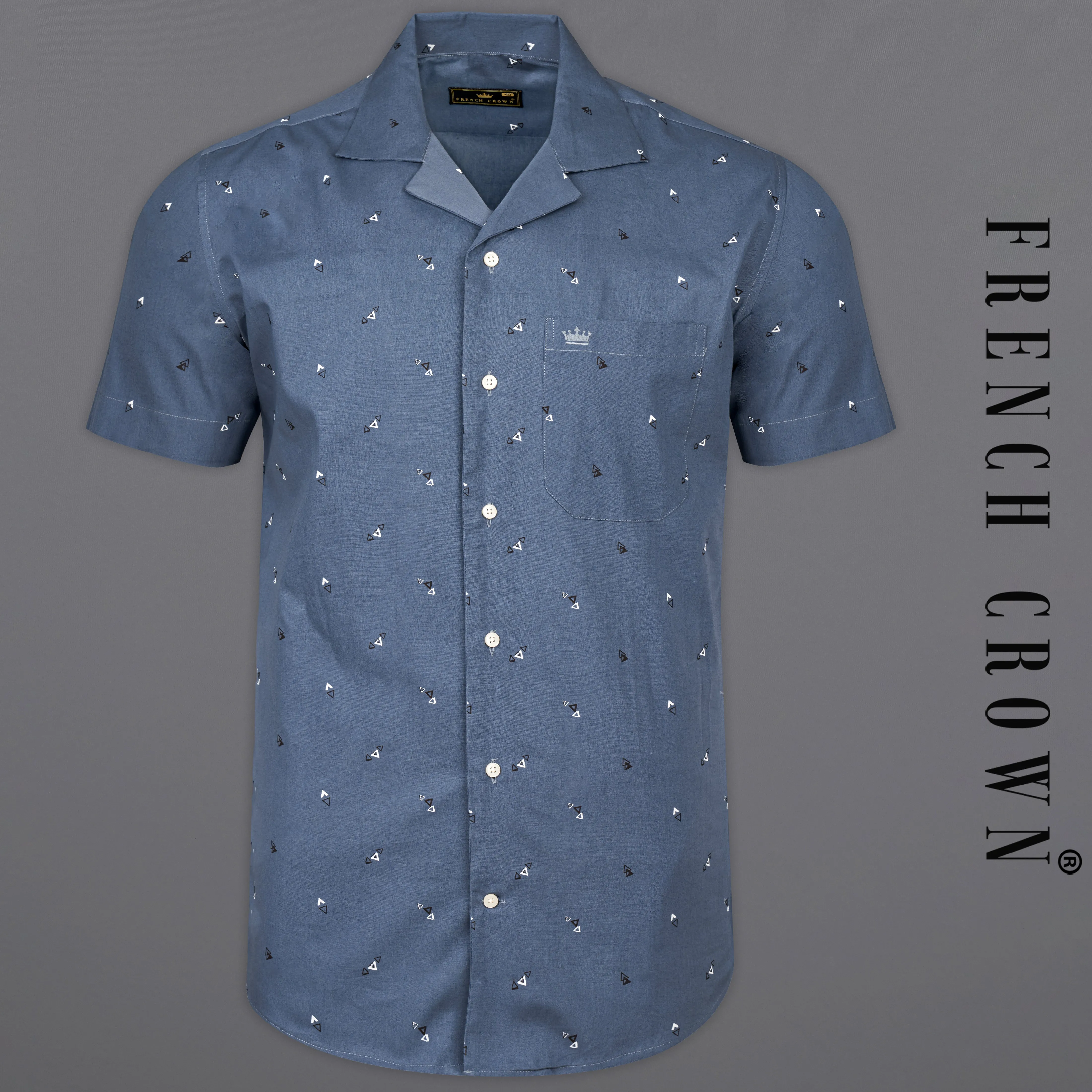 Waikawa Blue Printed Premium Cotton Half Sleeves Shirt sold by French Crown