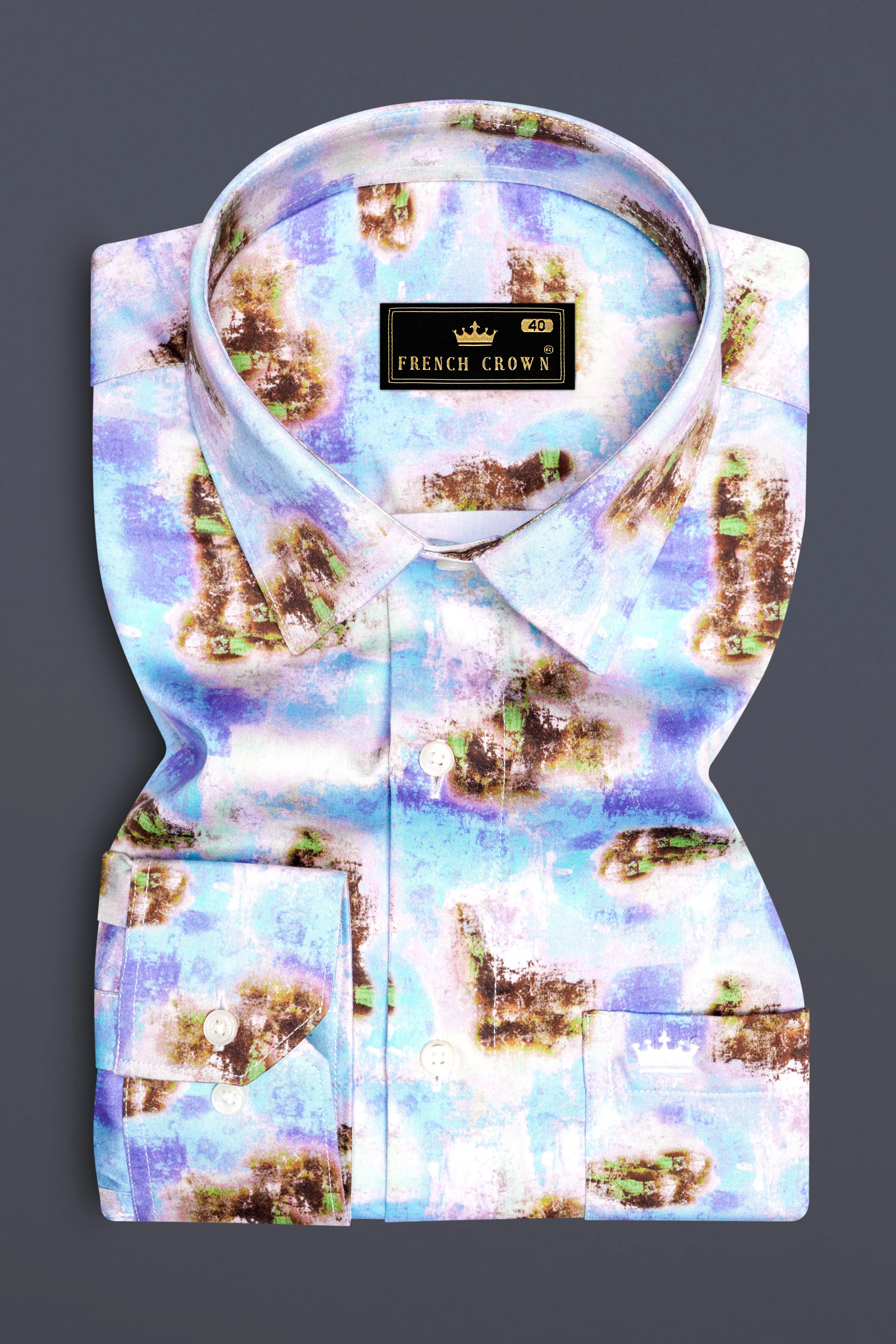 Verdigris Blue with Taupe Brown Marble Printed Super Soft Premium Cotton Shirt sold by French Crown product image thumbnail 4