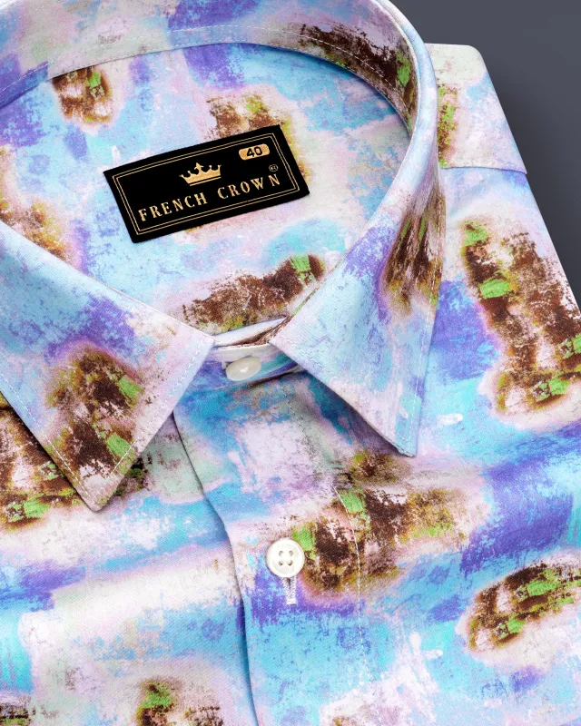 Verdigris Blue with Taupe Brown Marble Printed Super Soft Premium Cotton Shirt sold by French Crown