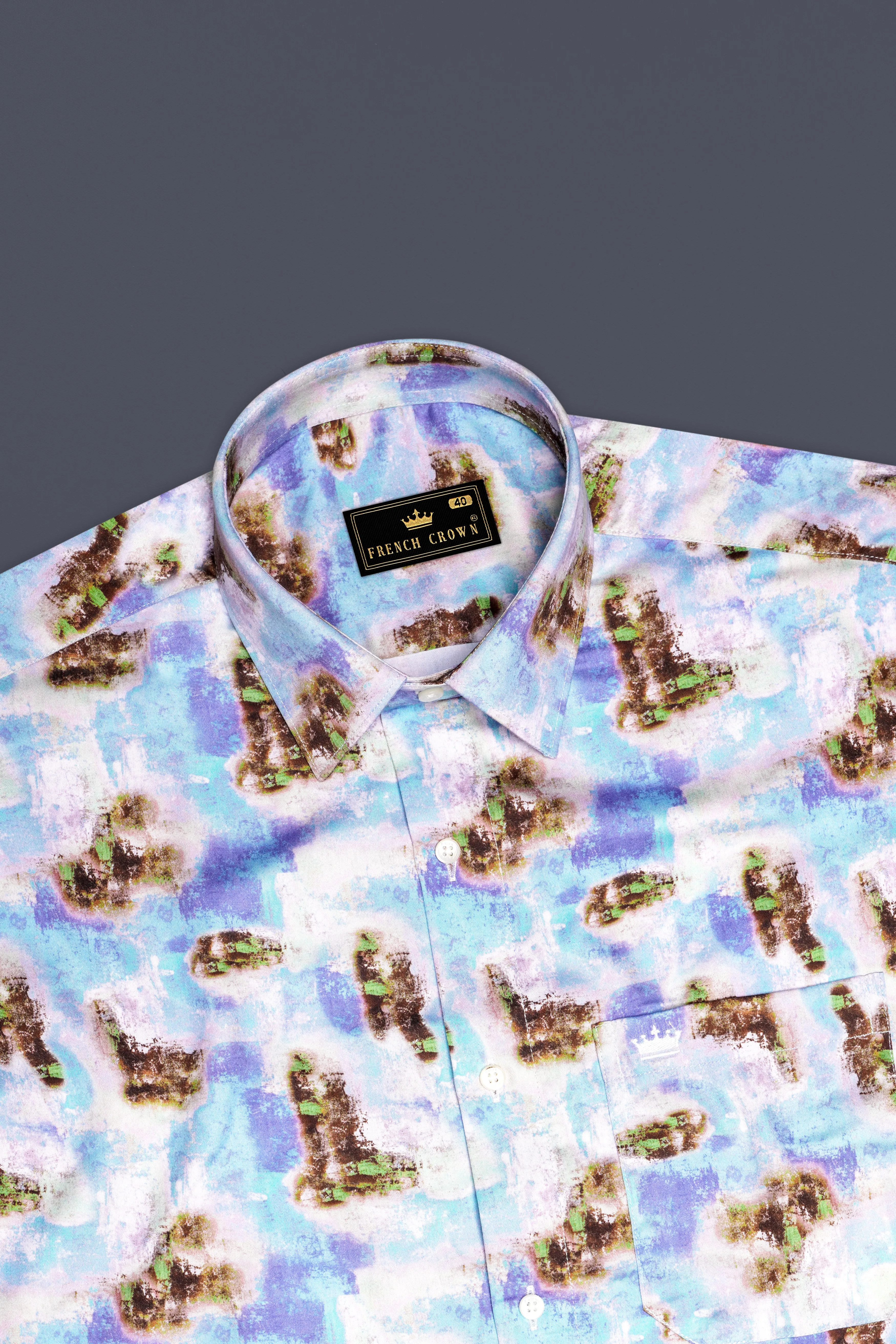 Verdigris Blue with Taupe Brown Marble Printed Super Soft Premium Cotton Shirt sold by French Crown product image thumbnail 5