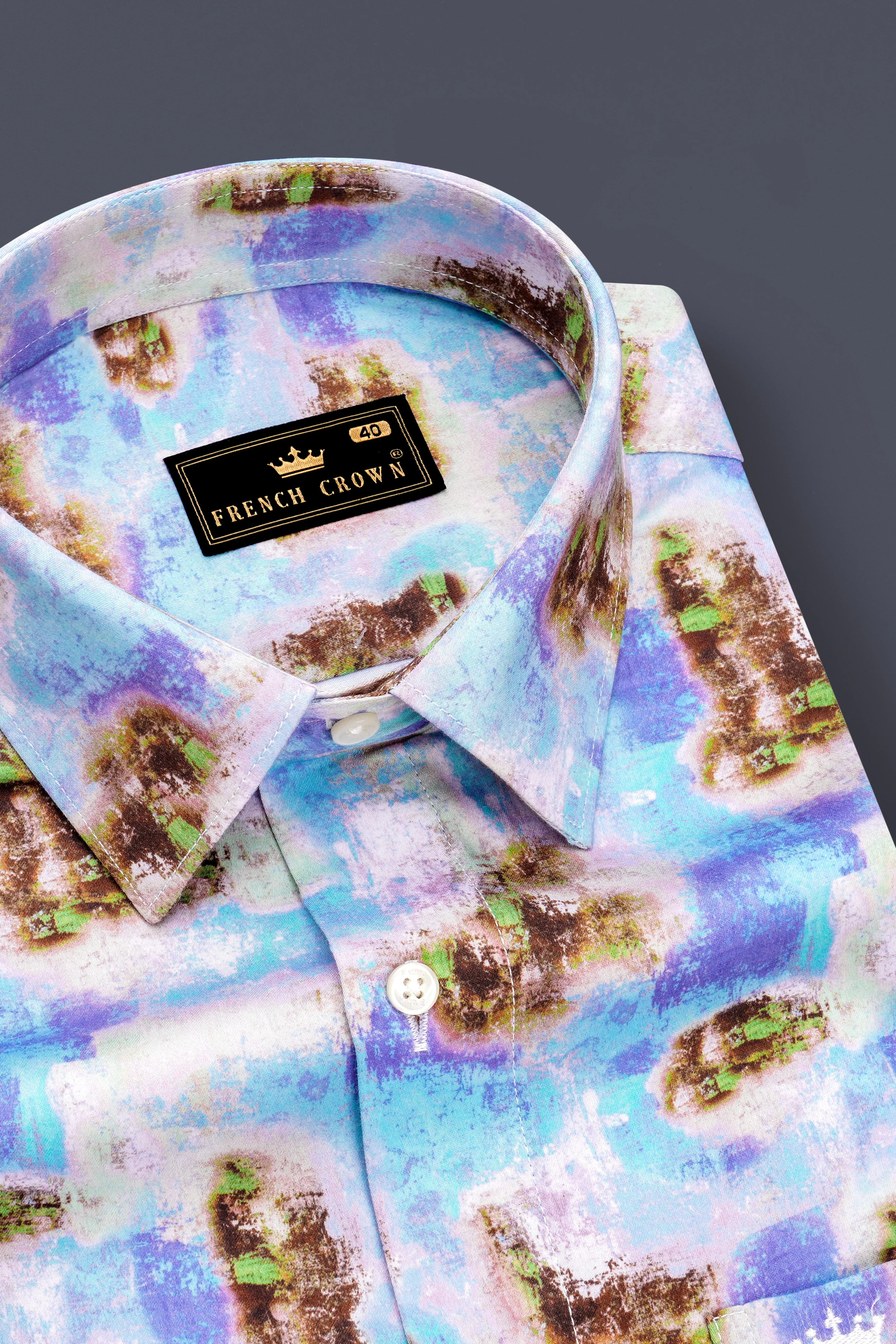 Verdigris Blue with Taupe Brown Marble Printed Super Soft Premium Cotton Shirt sold by French Crown product image thumbnail 2