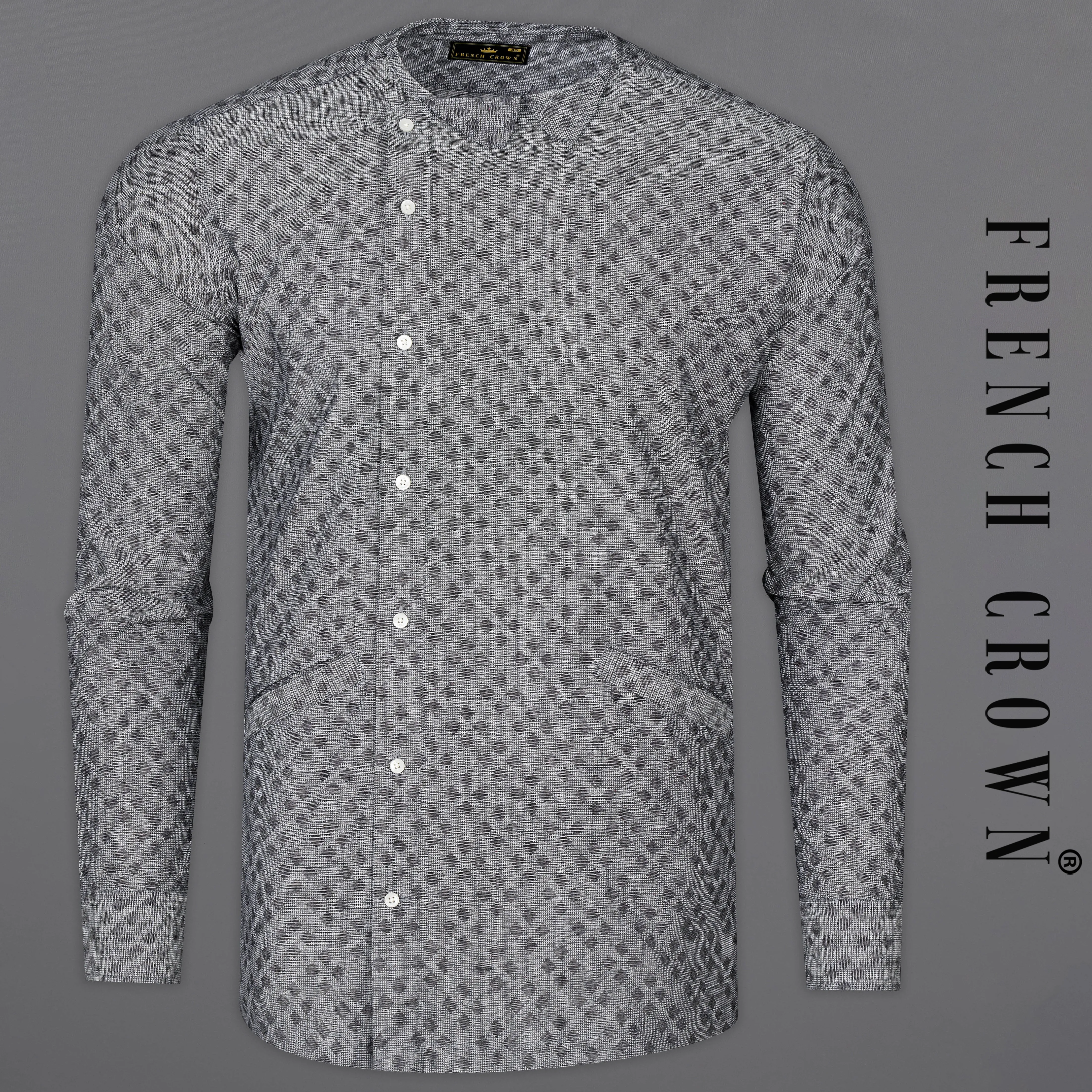 Regent Gray Dobby Textured Premium Giza Cotton Designer Shirt sold by French Crown