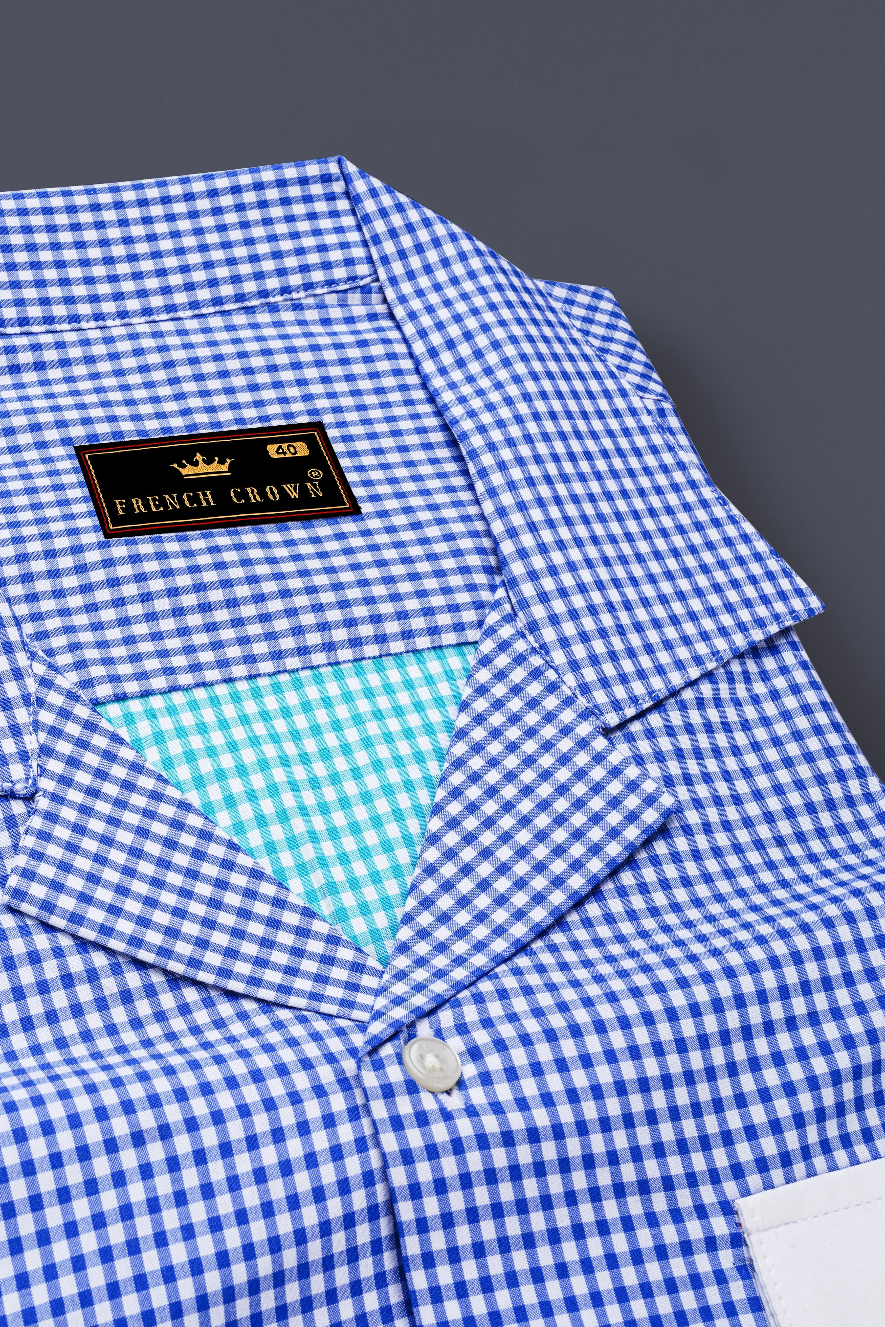 Persian Blue and White Checkered Premium Cotton Designer Shirt sold by French Crown product image thumbnail 4