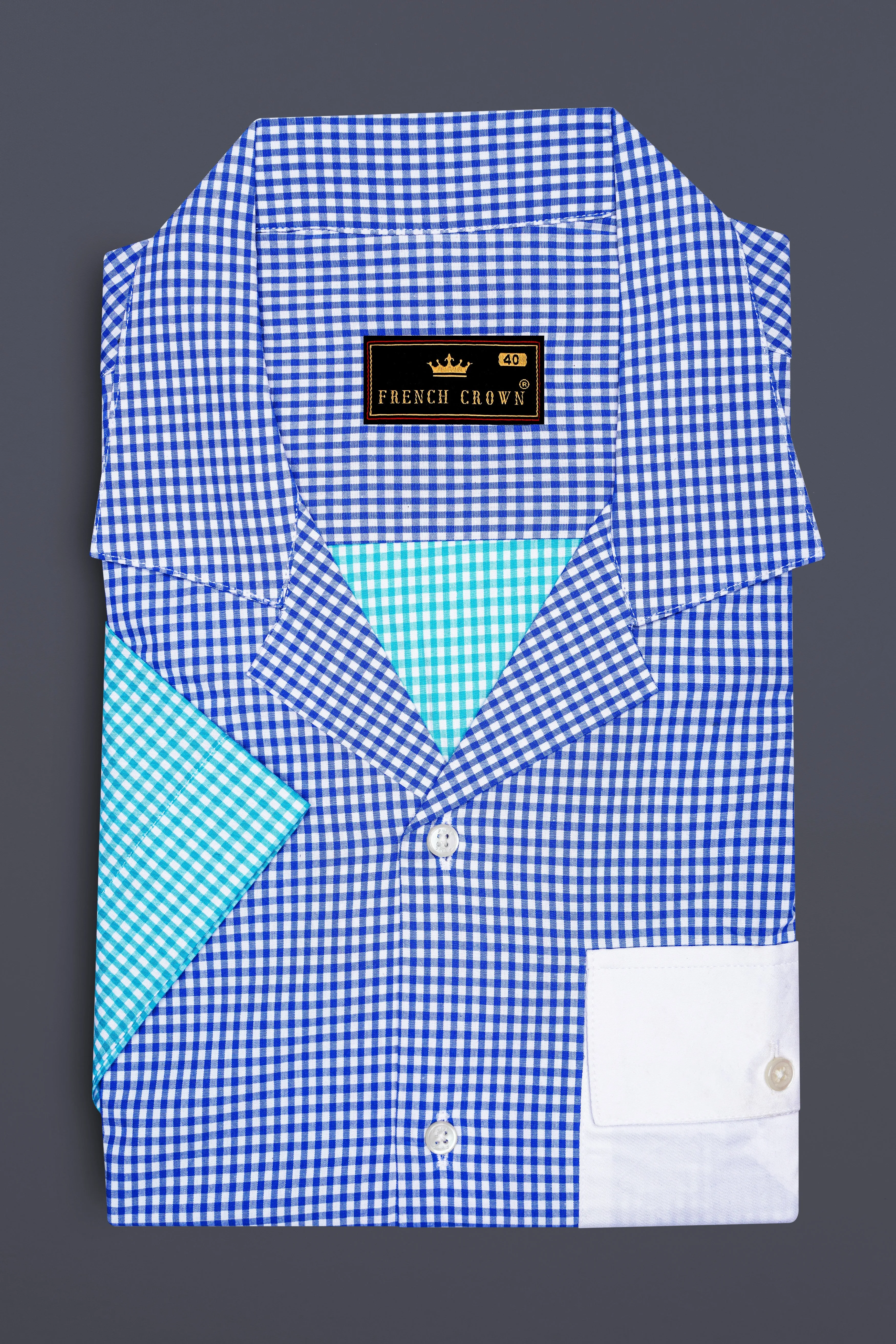 Persian Blue and White Checkered Premium Cotton Designer Shirt sold by French Crown product image thumbnail 5