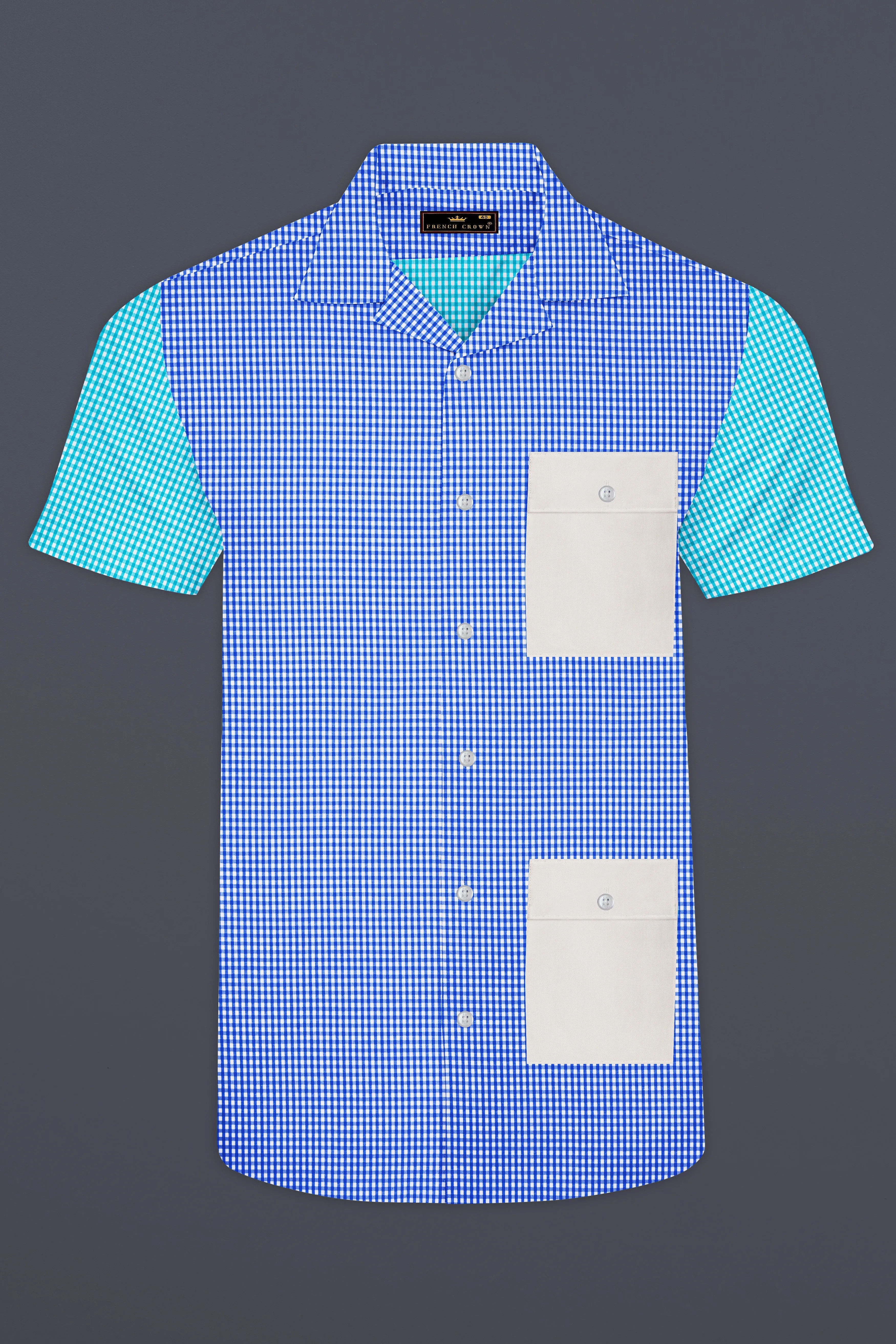 Persian Blue and White Checkered Premium Cotton Designer Shirt sold by French Crown product image thumbnail 2