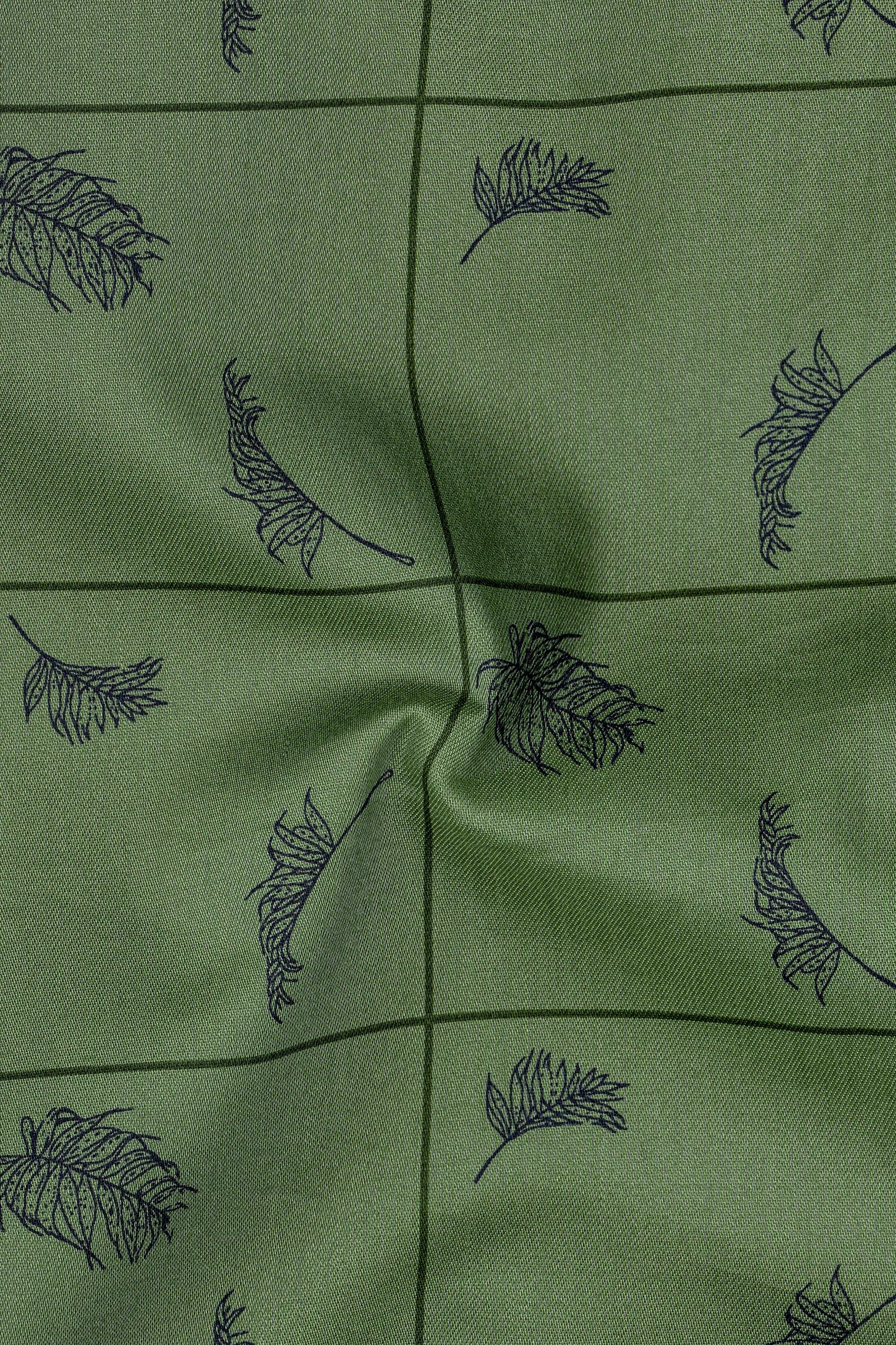 Olivine Green Windowpane with Feather Printed Super Soft Premium Cotton Kurta Shirt sold by French Crown product image thumbnail 3