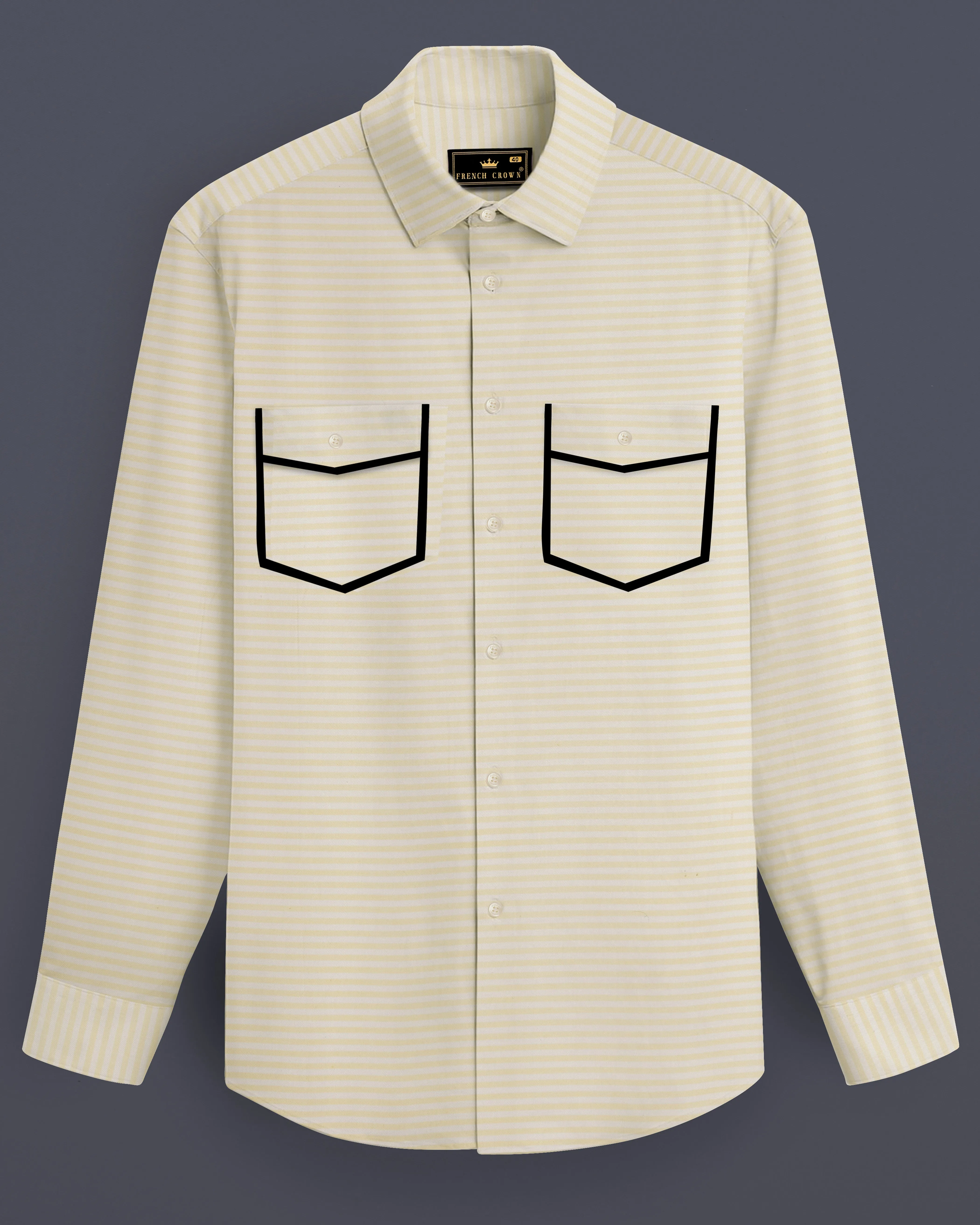 Oasis Yellow and White Striped with Black Piping Work Twill Premium Cotton Shirt sold by French Crown