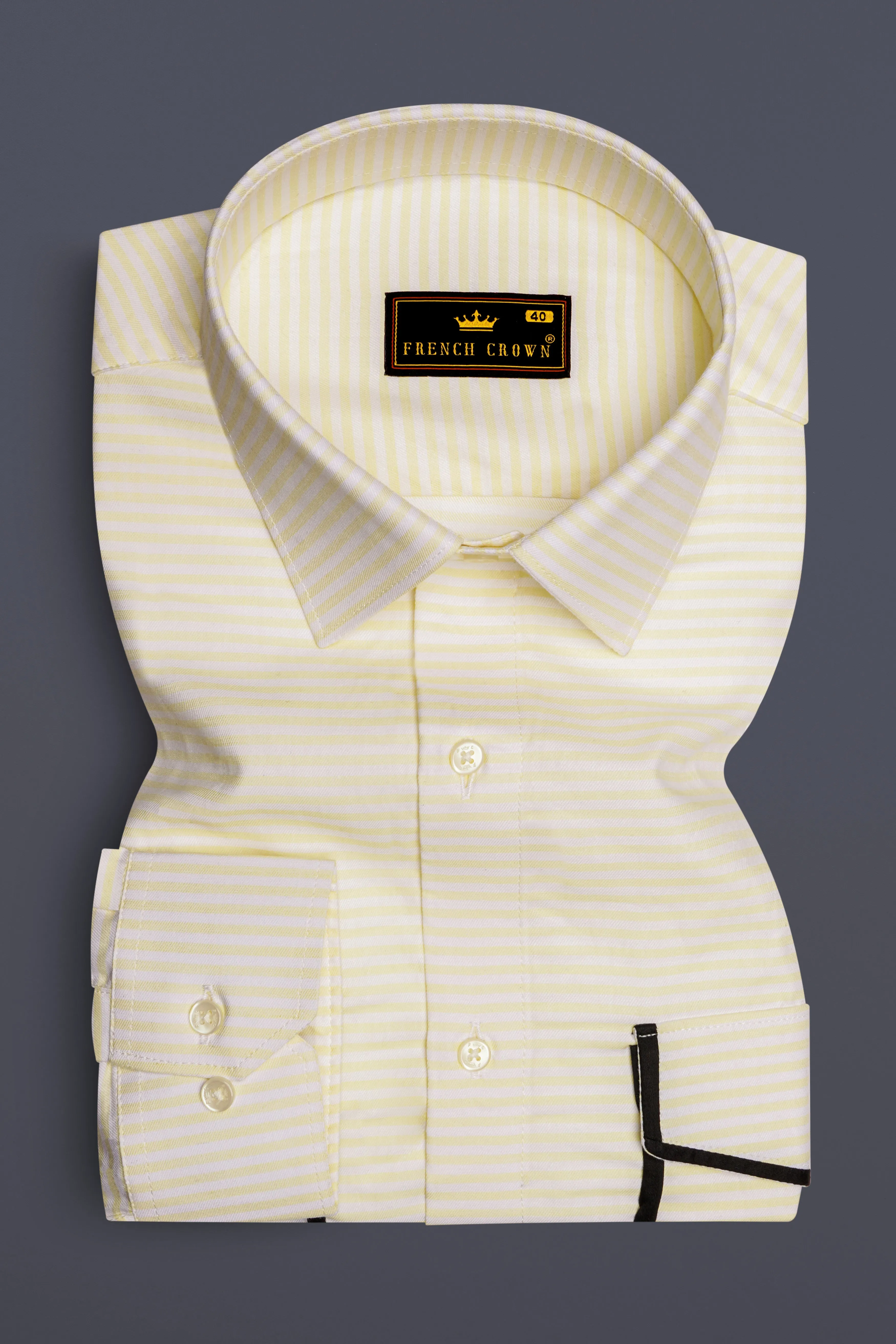 Oasis Yellow and White Striped with Black Piping Work Twill Premium Cotton Shirt sold by French Crown product image thumbnail 5
