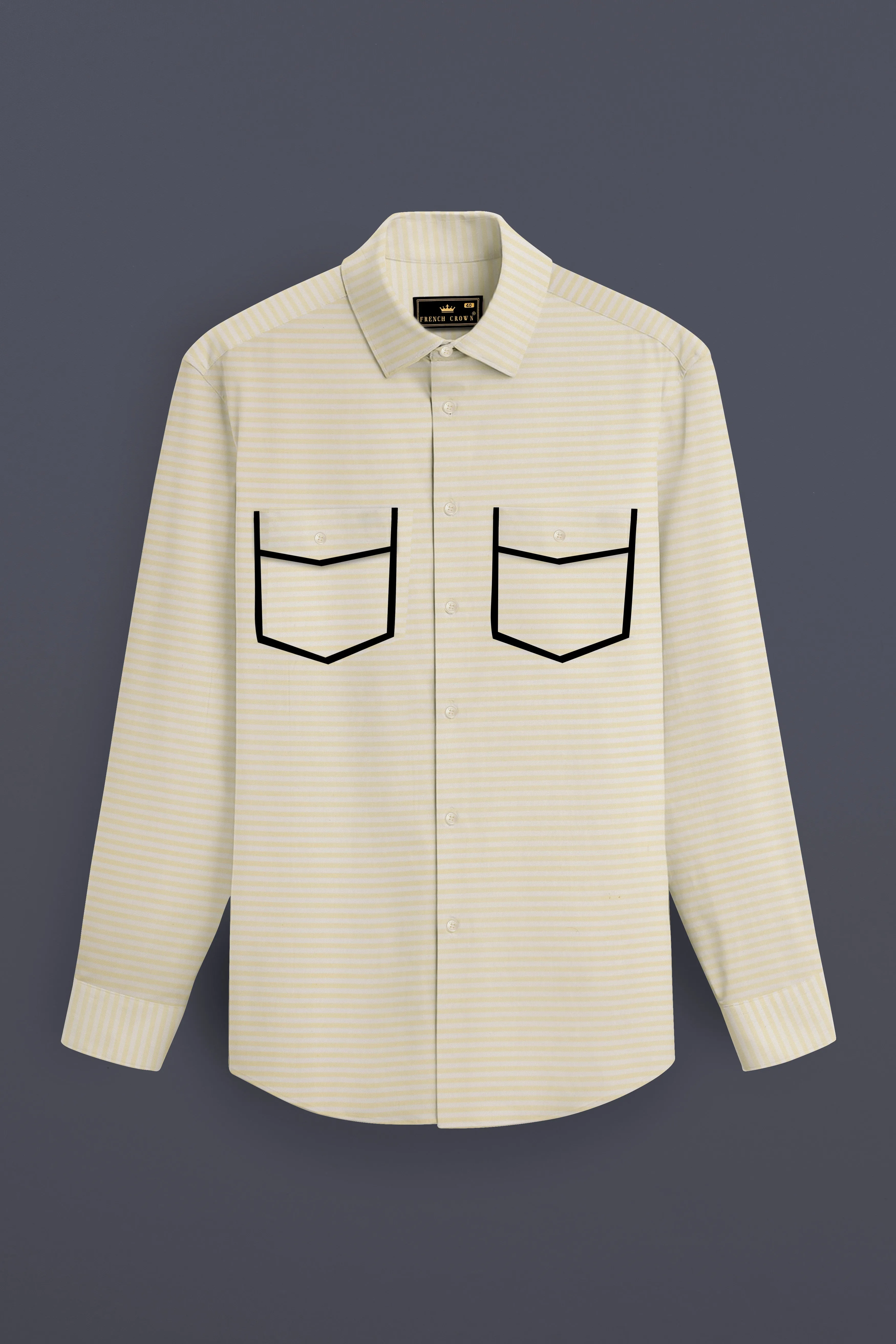 Oasis Yellow and White Striped with Black Piping Work Twill Premium Cotton Shirt sold by French Crown product image thumbnail 2