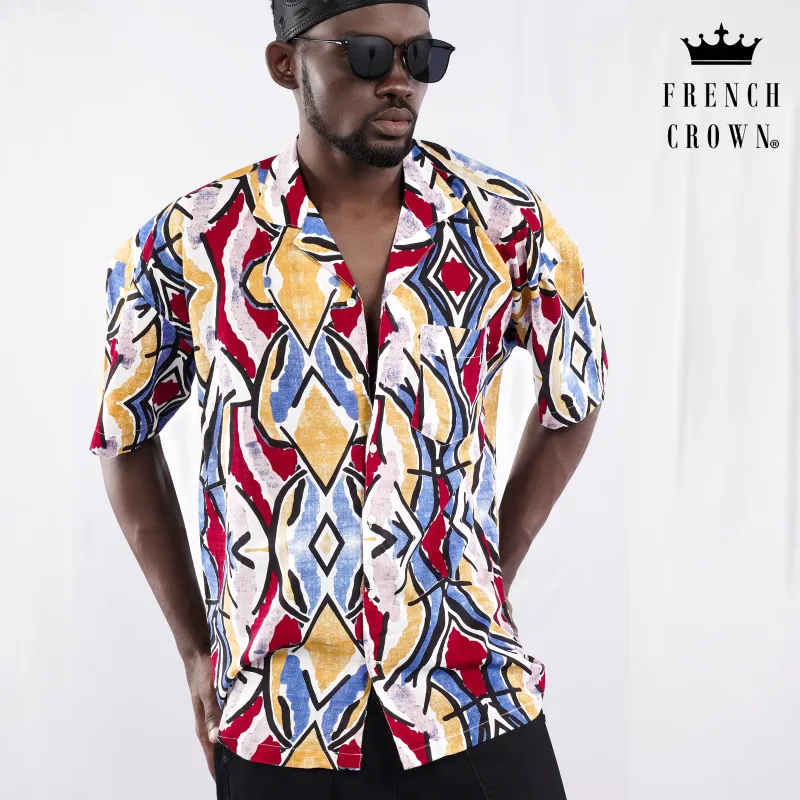 Neptune Blue and Pavlova Brown Multicolour Abstract Printed Lightweight Oversized Premium Cotton Shirt sold by French Crown