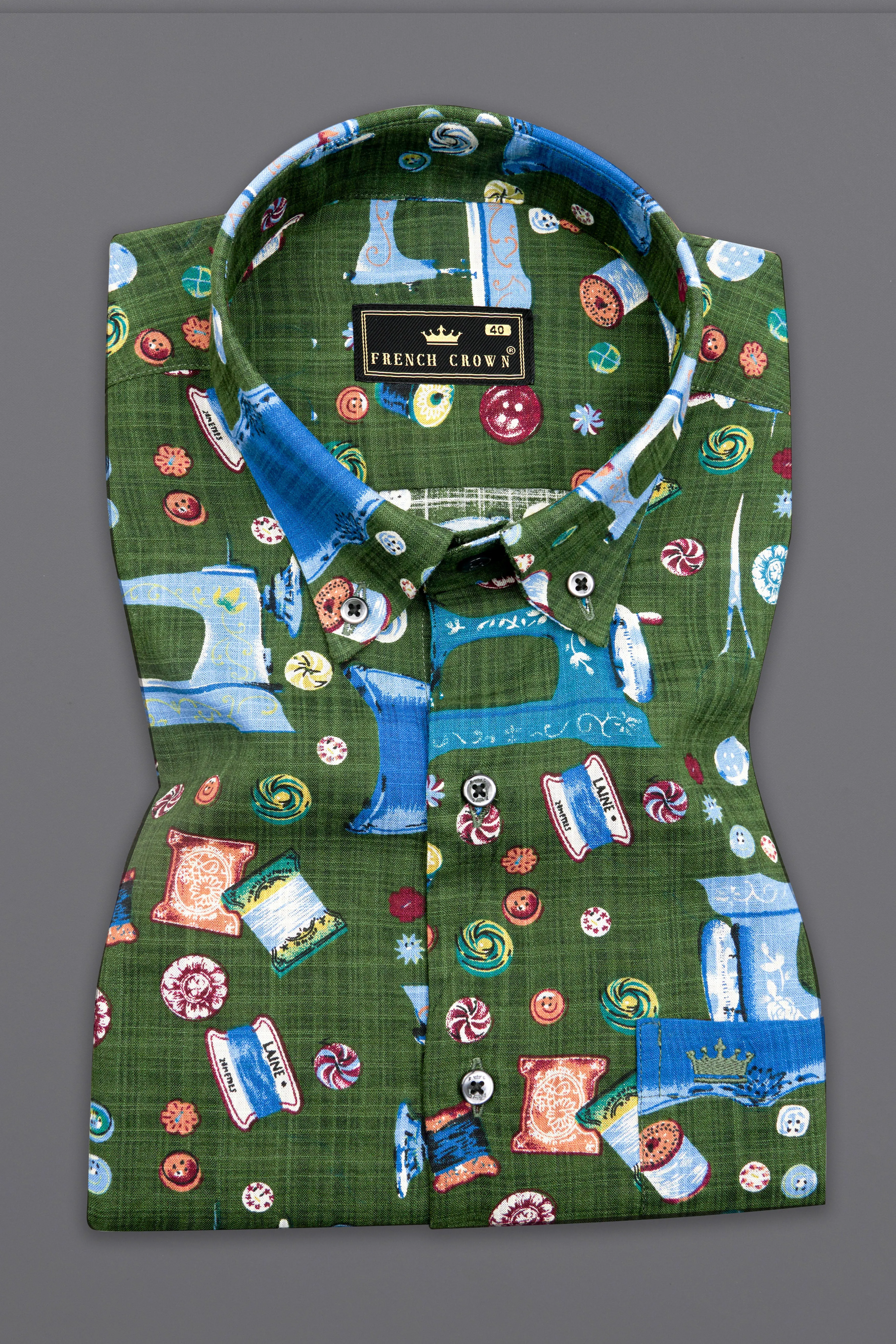 Myrtle Green and Lochmara Blue Printed Lightweight Oversized Premium Cotton Shirt sold by French Crown product image thumbnail 5