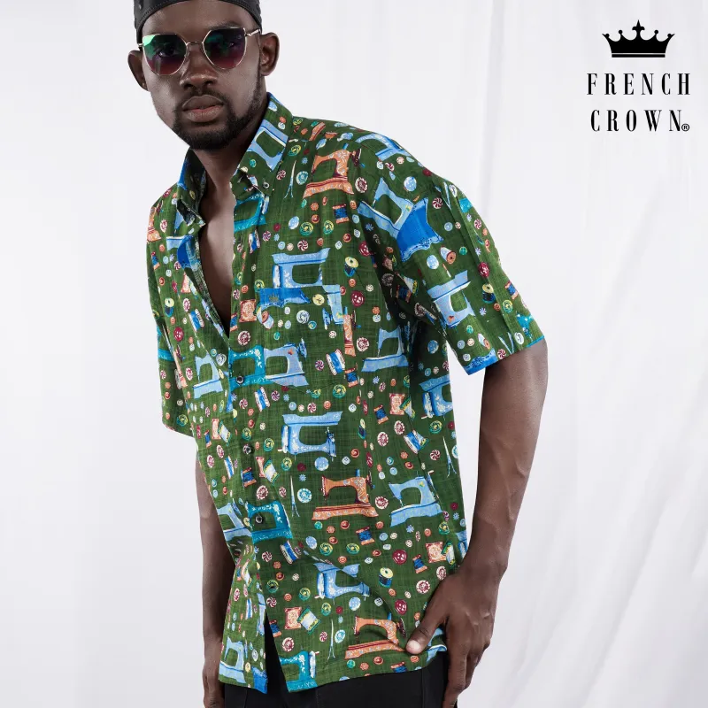 Myrtle Green and Lochmara Blue Printed Lightweight Oversized Premium Cotton Shirt sold by French Crown