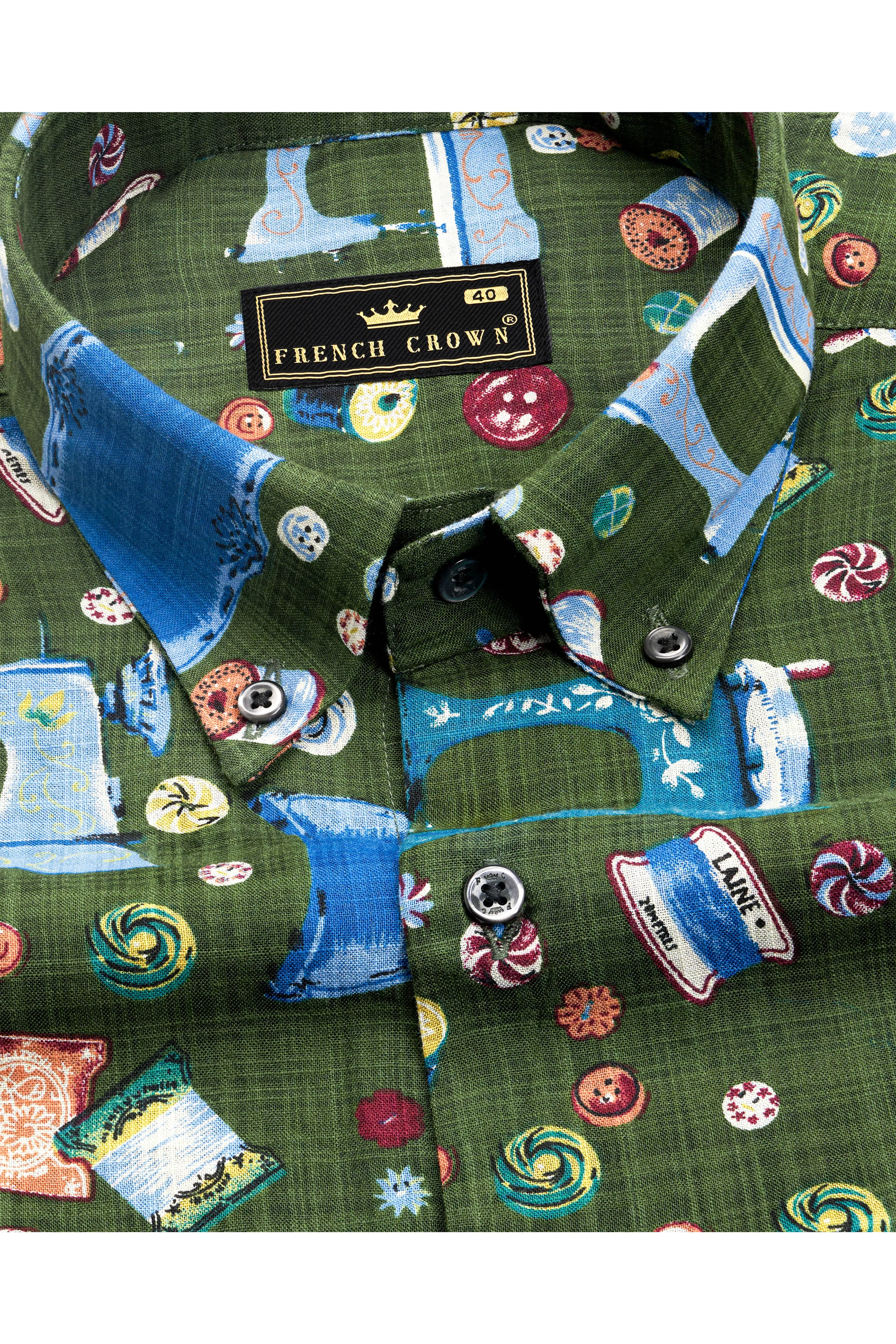 Myrtle Green and Lochmara Blue Printed Lightweight Oversized Premium Cotton Shirt sold by French Crown product image thumbnail 4