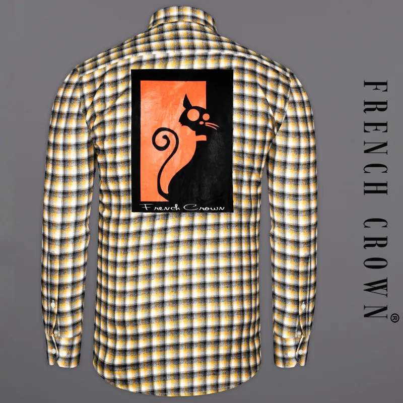 Mirage Black with Mikado Yellow Checkered Printed Twill Premium Cotton Designer Shirt sold by French Crown