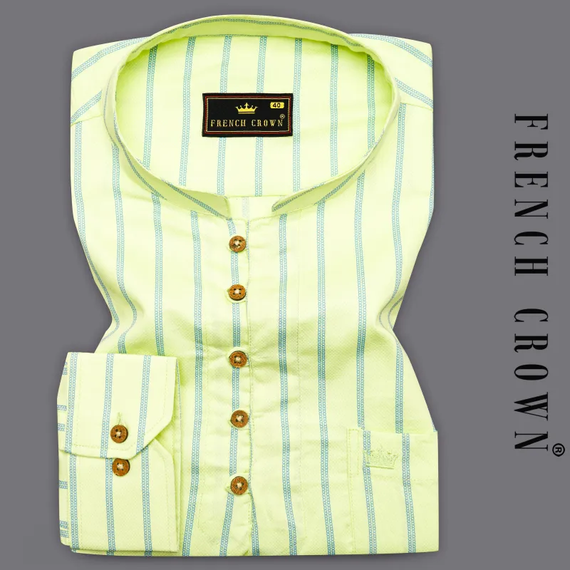 Mimosa Yellow Striped Dobby Textured Premium Giza Cotton Kurta Shirt sold by French Crown