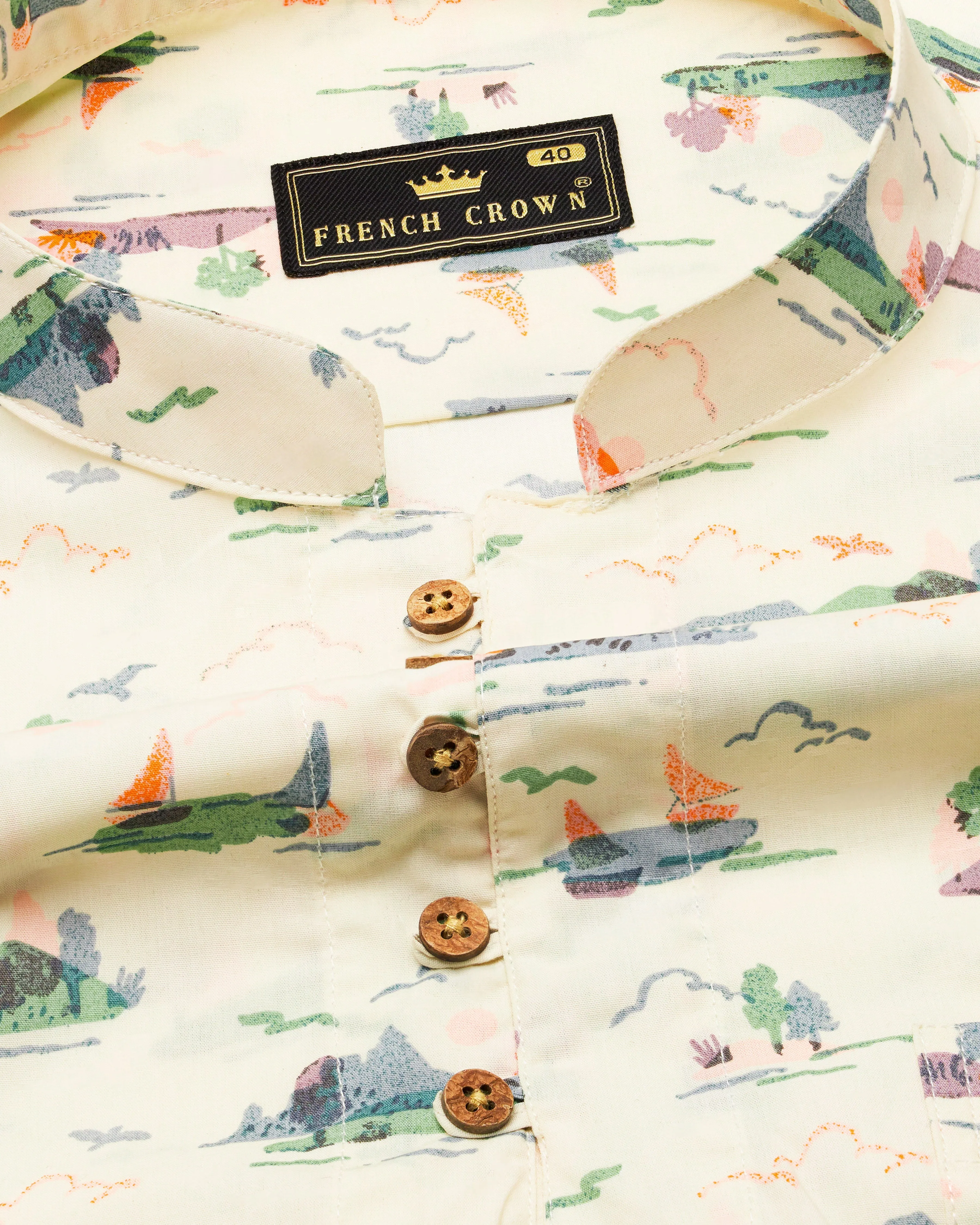 Merino Cream Printed Premium Cotton Kurta Shirt sold by French Crown product image thumbnail 4