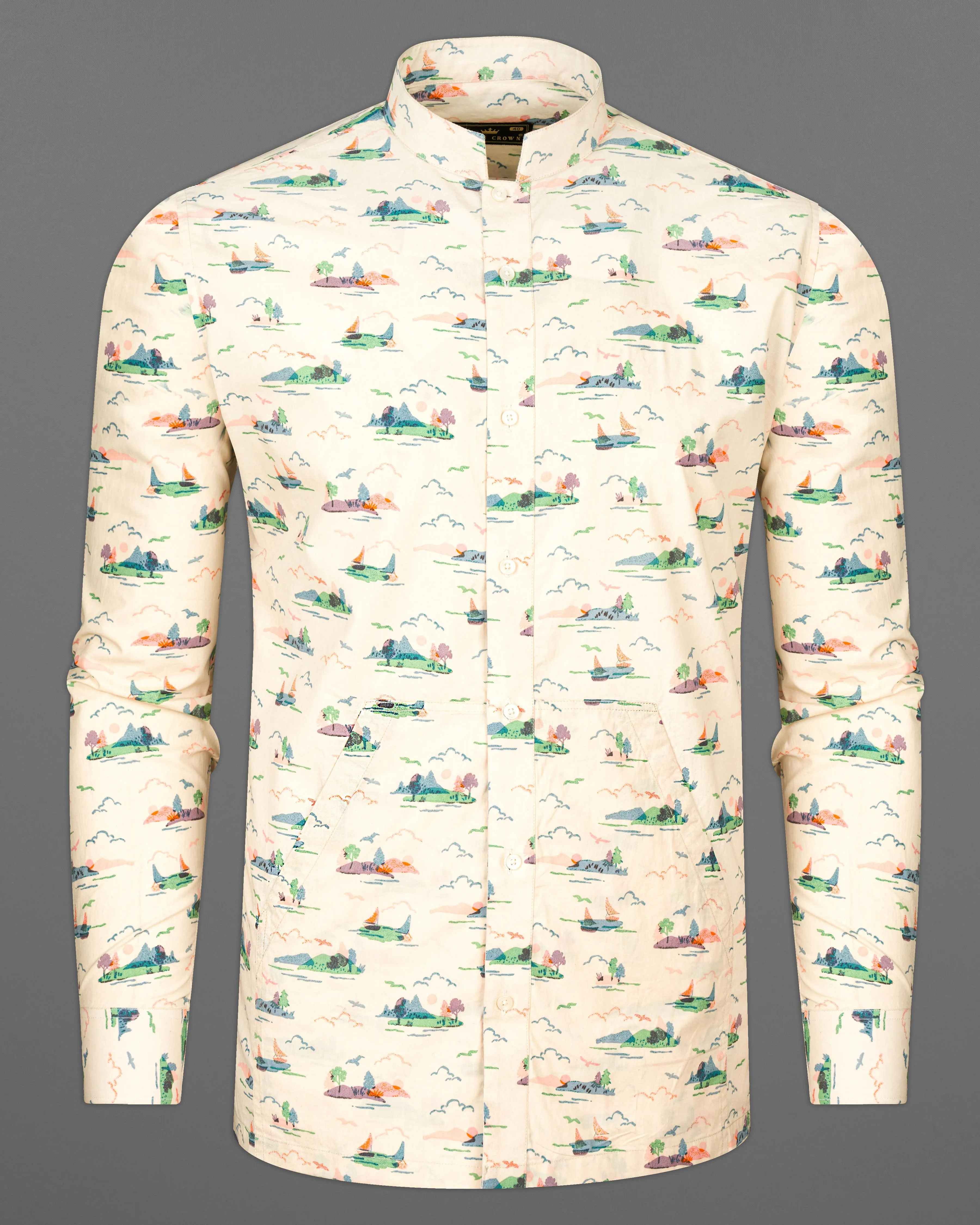 Merino Cream Printed Premium Cotton Designer Shirt sold by French Crown product image thumbnail 2