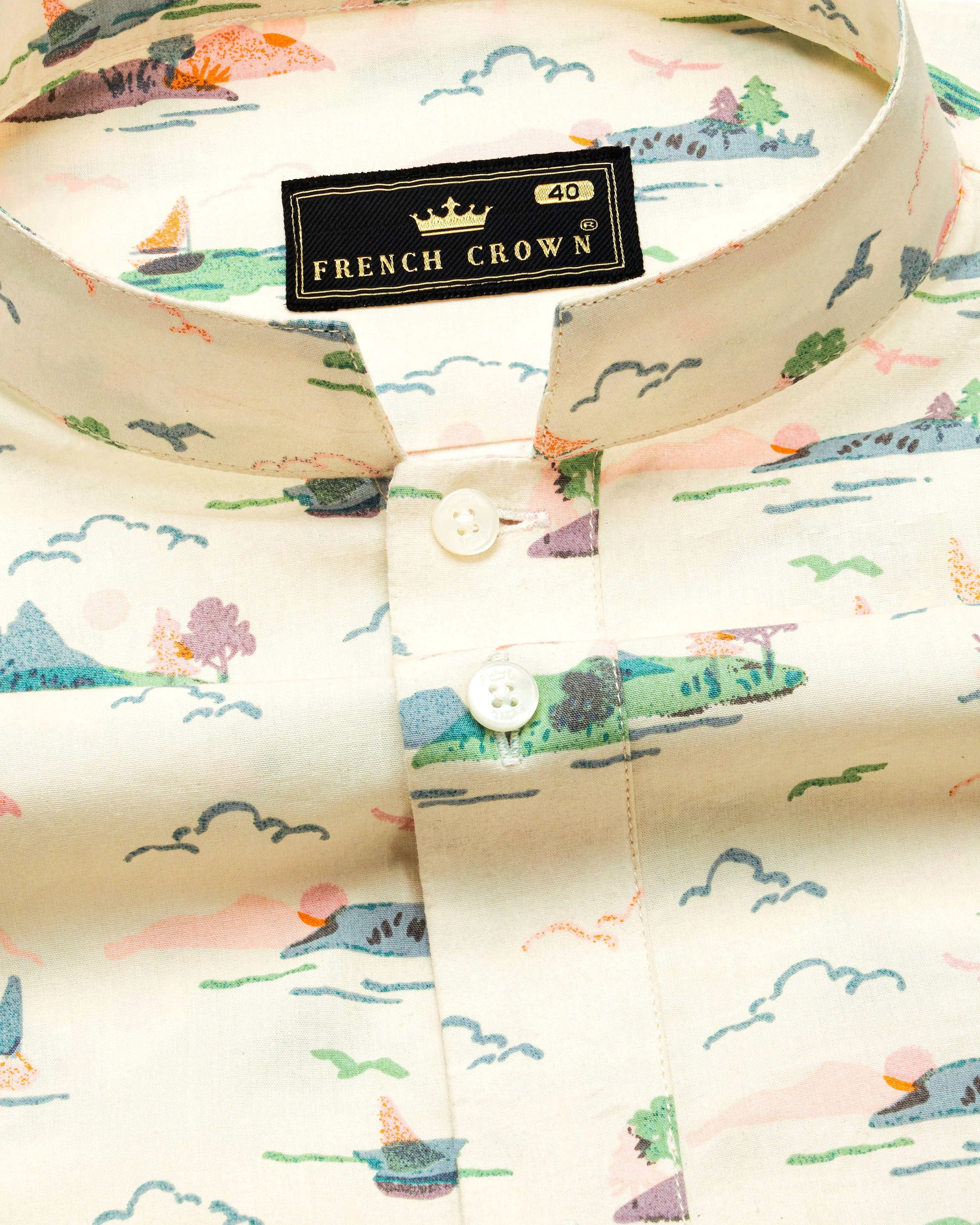 Merino Cream Printed Premium Cotton Designer Shirt sold by French Crown product image thumbnail 5
