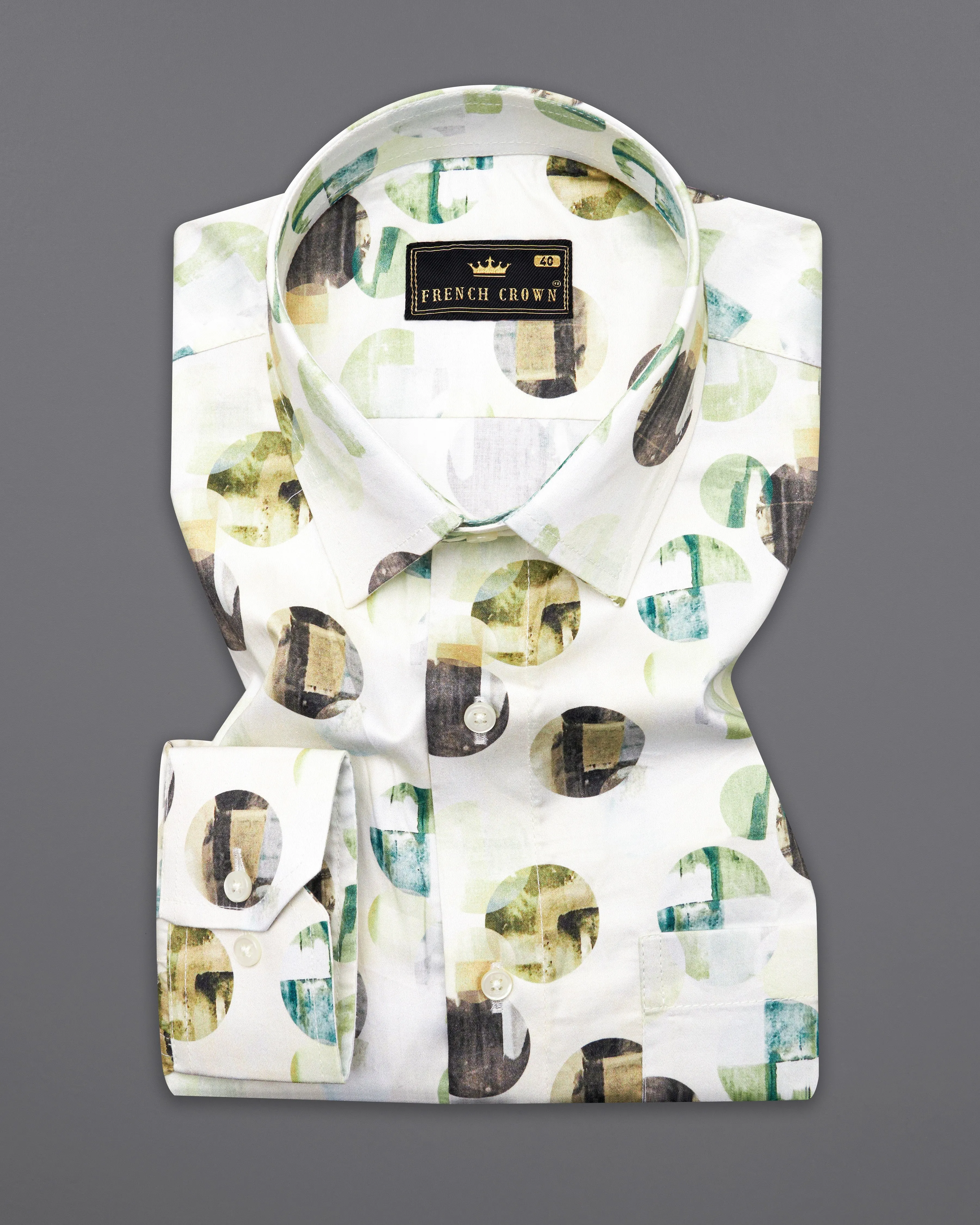 Merino Cream Multicolour Printed Super Soft Premium Cotton Shirt sold by French Crown product image thumbnail 3