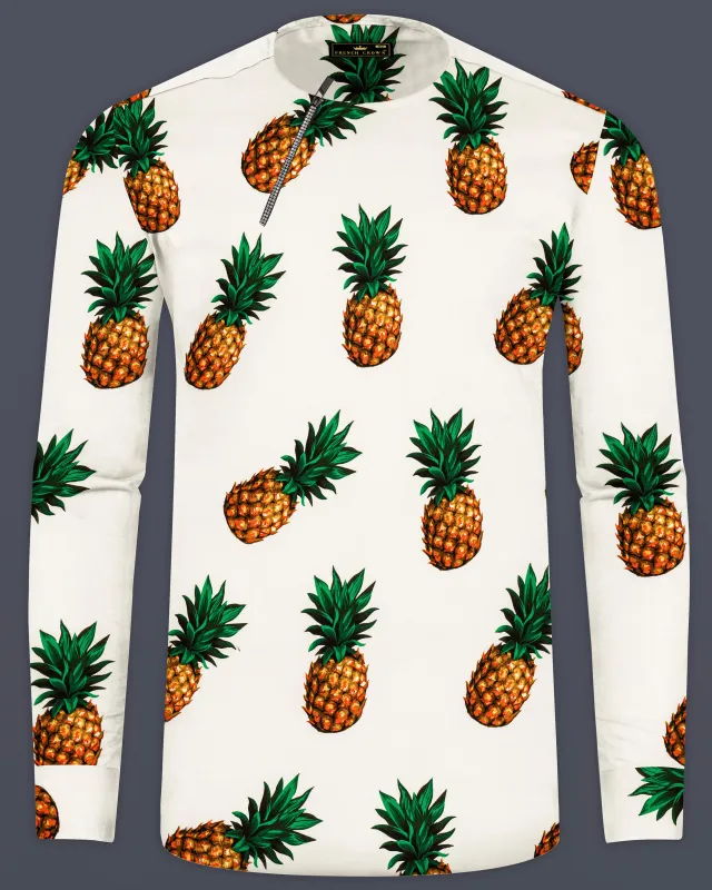 Meadow Beige Pineapple Printed Premium Cotton Designer Shirt sold by French Crown