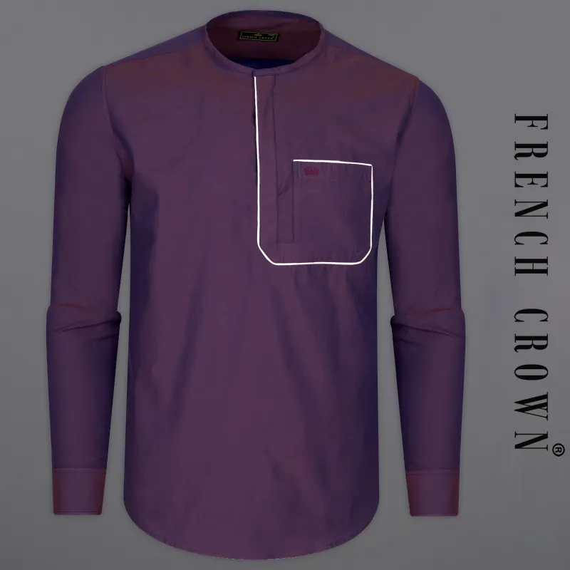 Matterhorn Purple with White Piping Work Royal Oxford Designer Kurta Shirt sold by French Crown