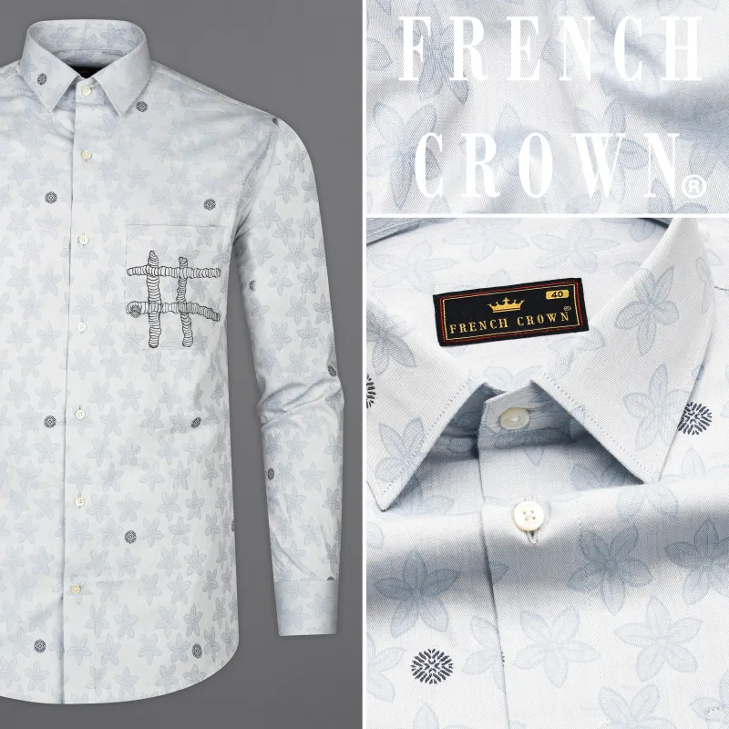 Magnolia with Spun Pearl Gray Hand Painted Jacquard Textured Designer Shirt sold by French Crown