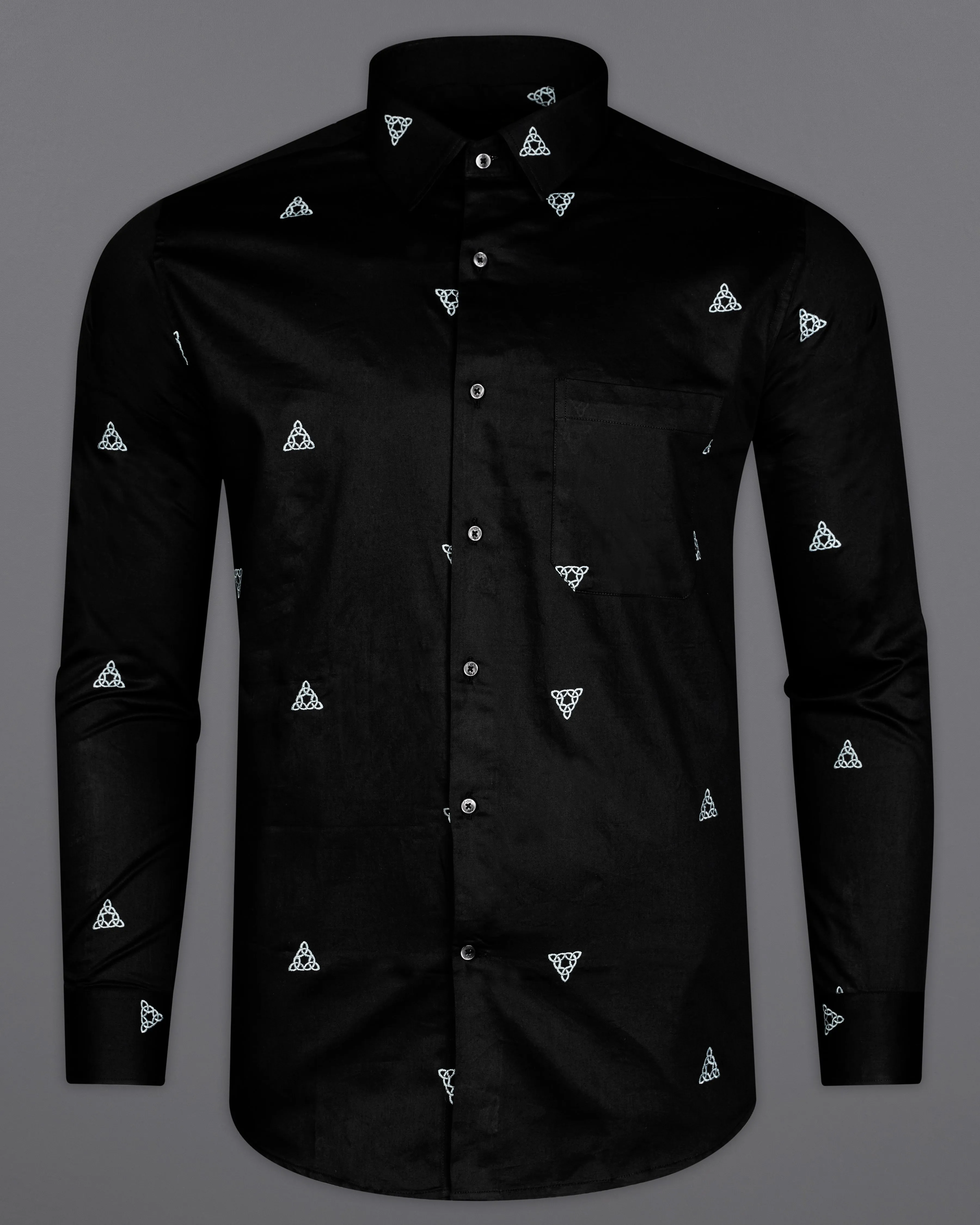 Jade Black with White Embroidered Super Soft Premium Cotton Shirt sold by French Crown product image thumbnail 5