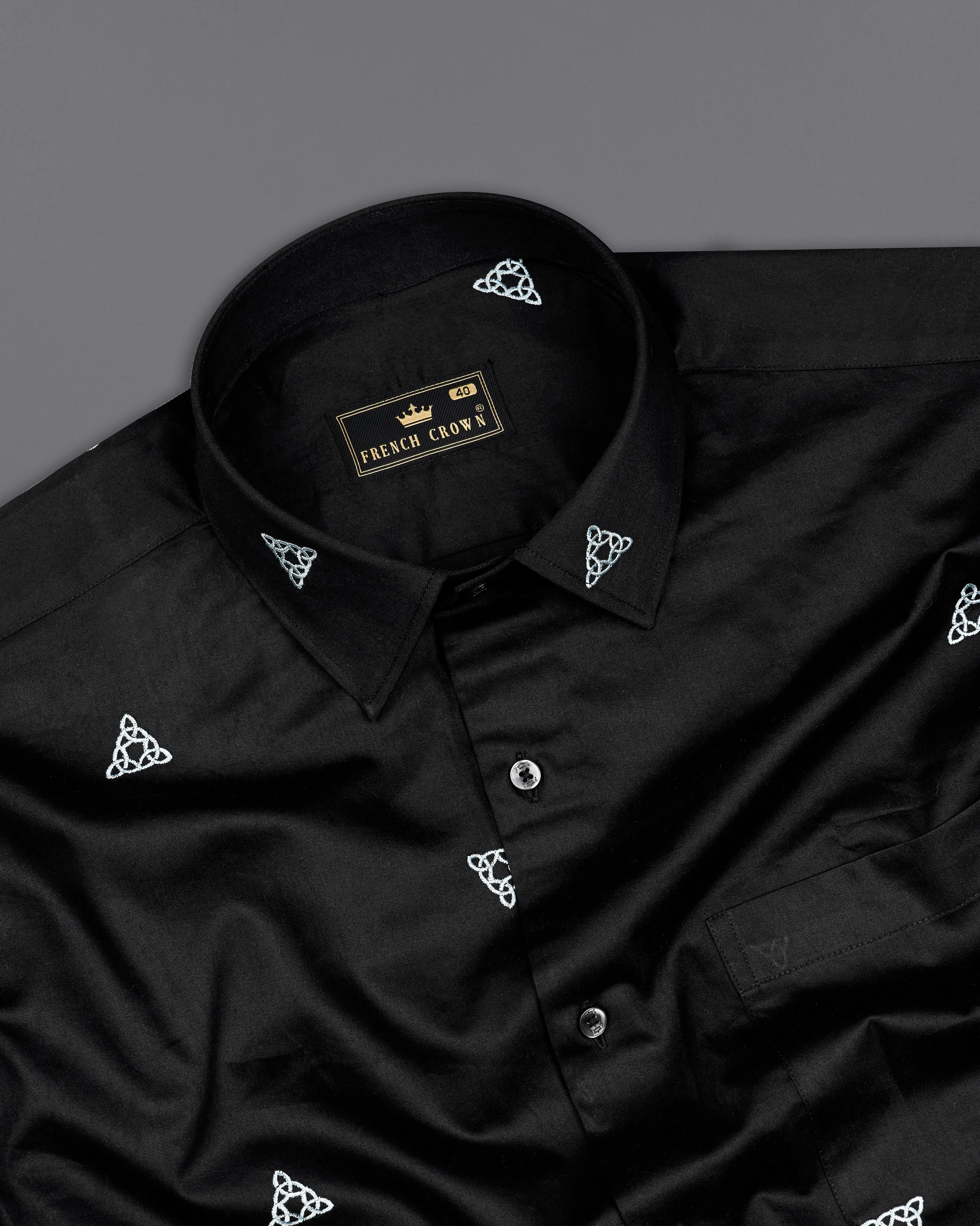 Jade Black with White Embroidered Super Soft Premium Cotton Shirt sold by French Crown product image thumbnail 3