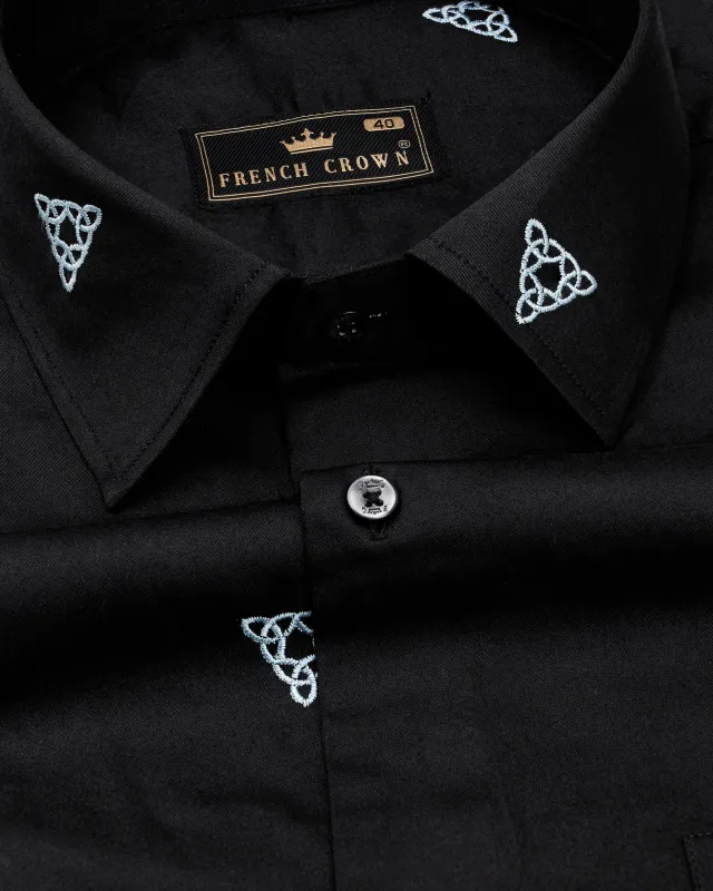 Jade Black with White Embroidered Super Soft Premium Cotton Shirt sold by French Crown