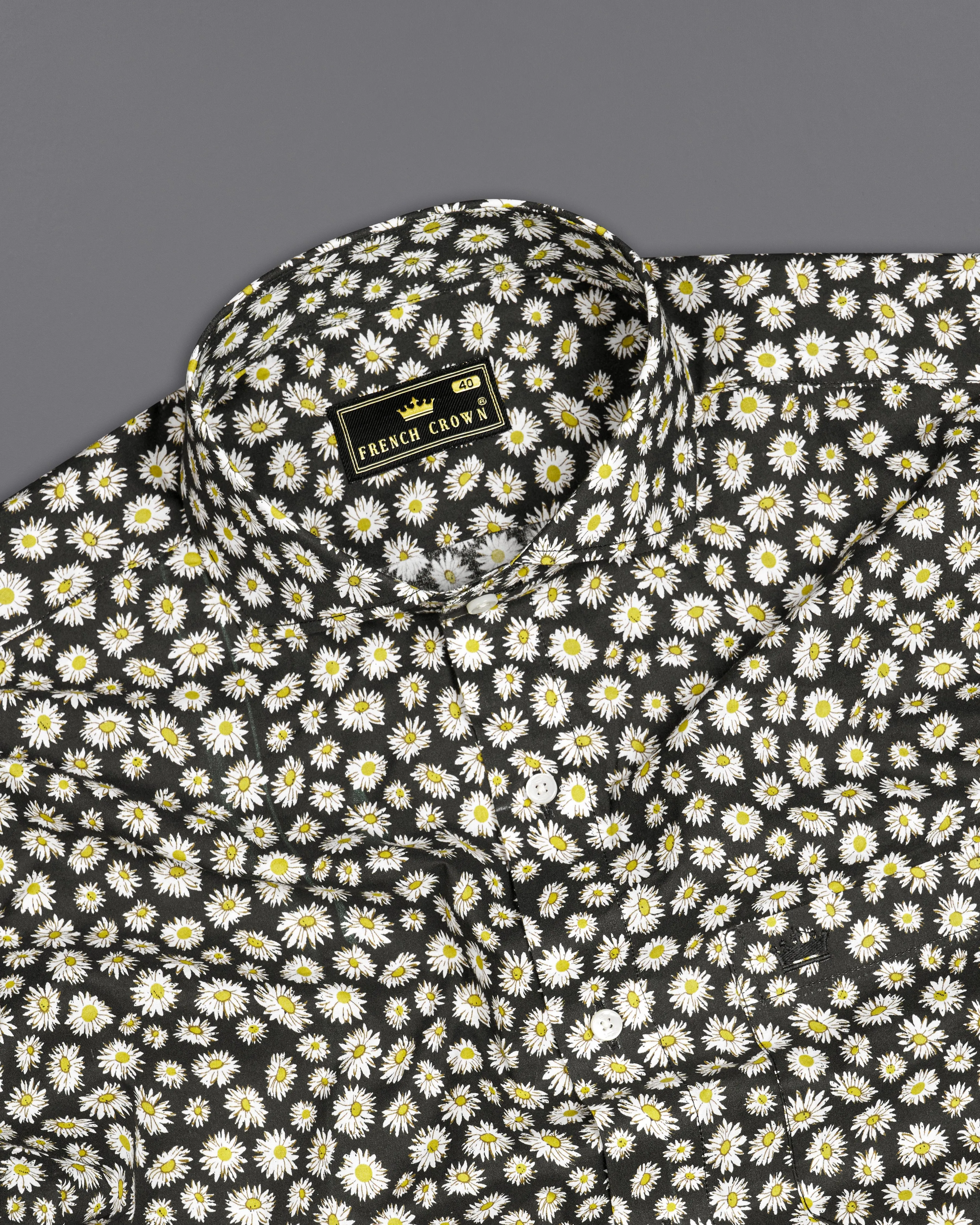 Jade Black with White Ditsy Printed Premium Cotton Shirt sold by French Crown product image thumbnail 4