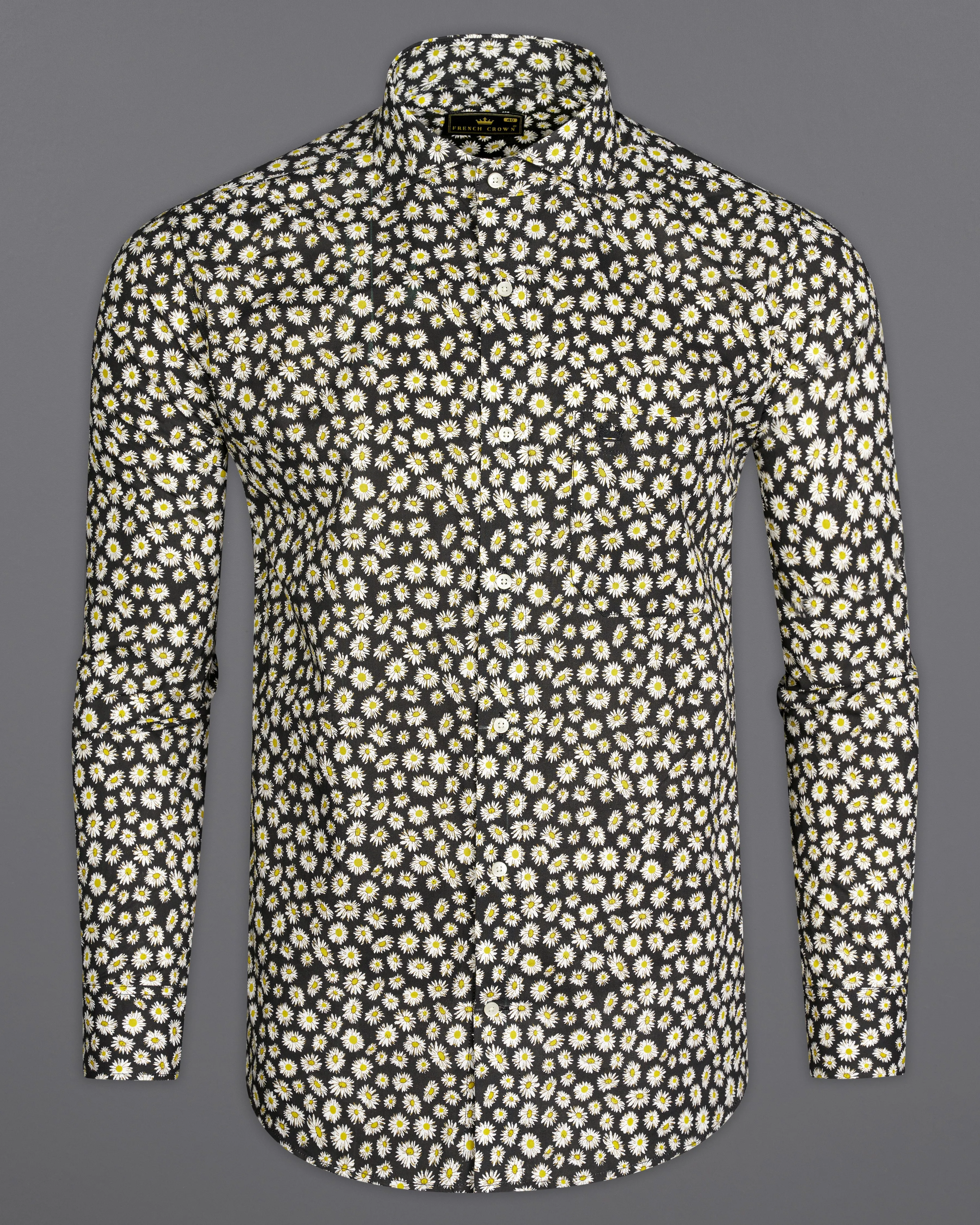 Jade Black with White Ditsy Printed Premium Cotton Shirt sold by French Crown product image thumbnail 5