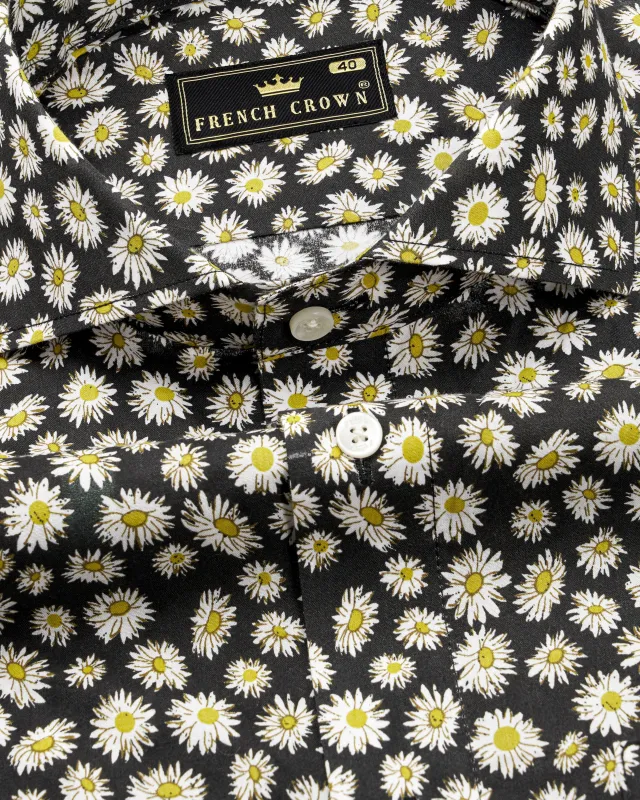 Jade Black with White Ditsy Printed  Premium Cotton Shirt sold by French Crown