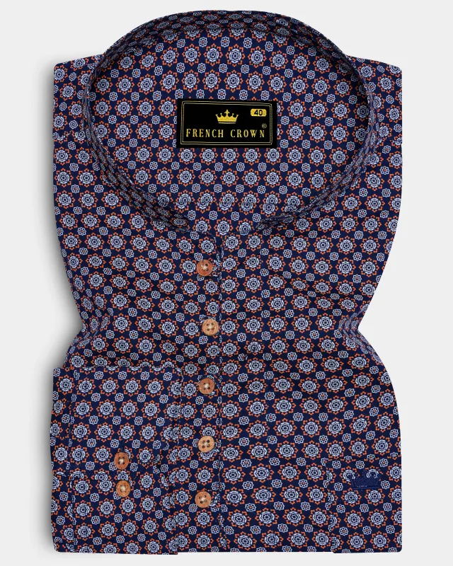 Haiti Blue and Cadmium Orange Printed Royal Oxford Kurta Shirt sold by French Crown