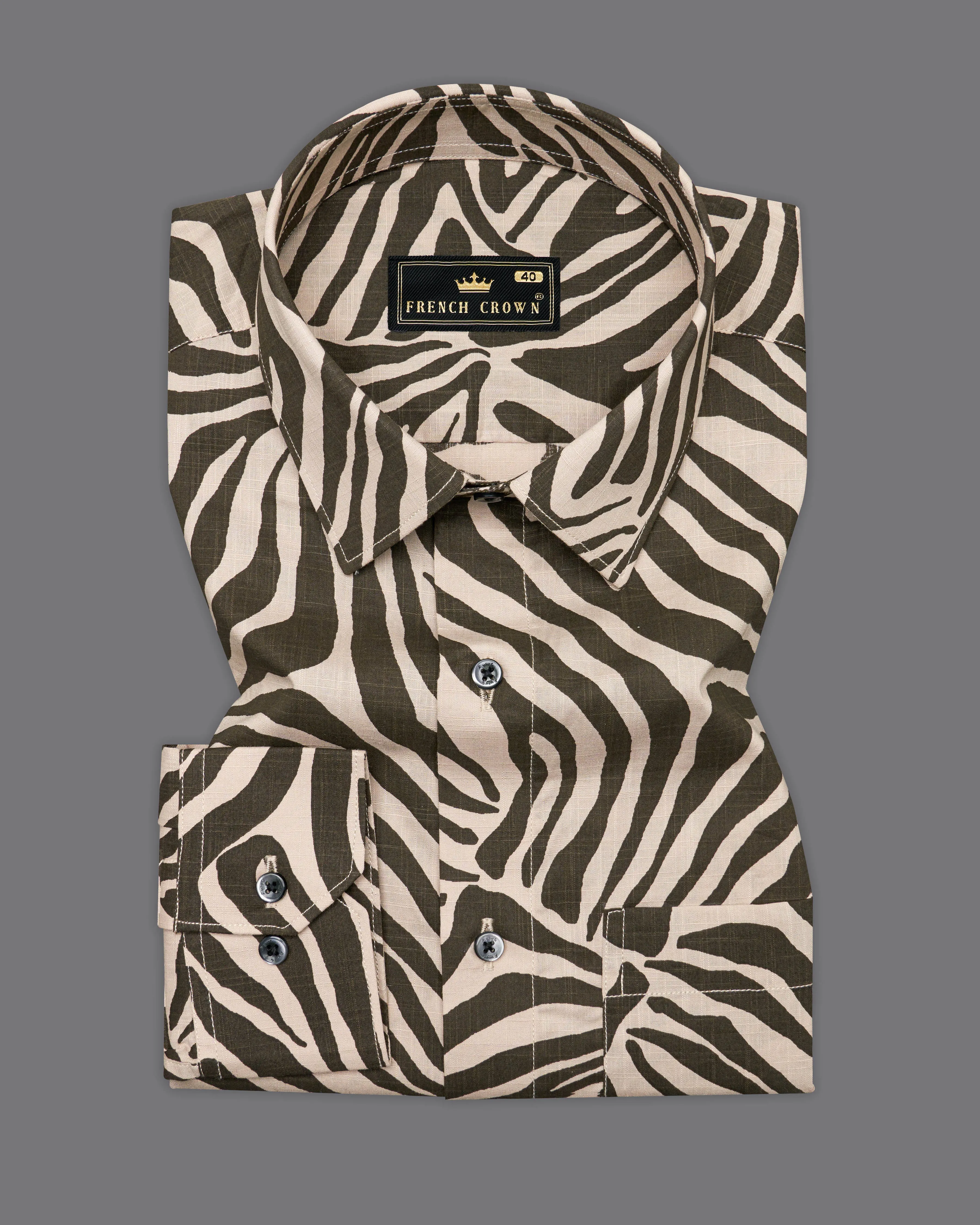 Gainsboro Beige with Armadillo Green Animal Printed Premium Cotton Shirt sold by French Crown product image thumbnail 3