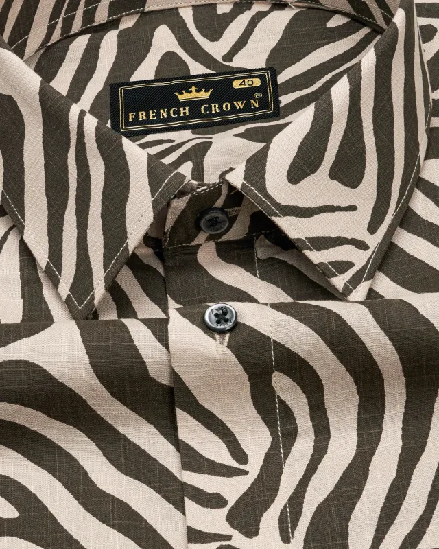Gainsboro Beige with Armadillo Green Animal Printed Premium Cotton Shirt sold by French Crown